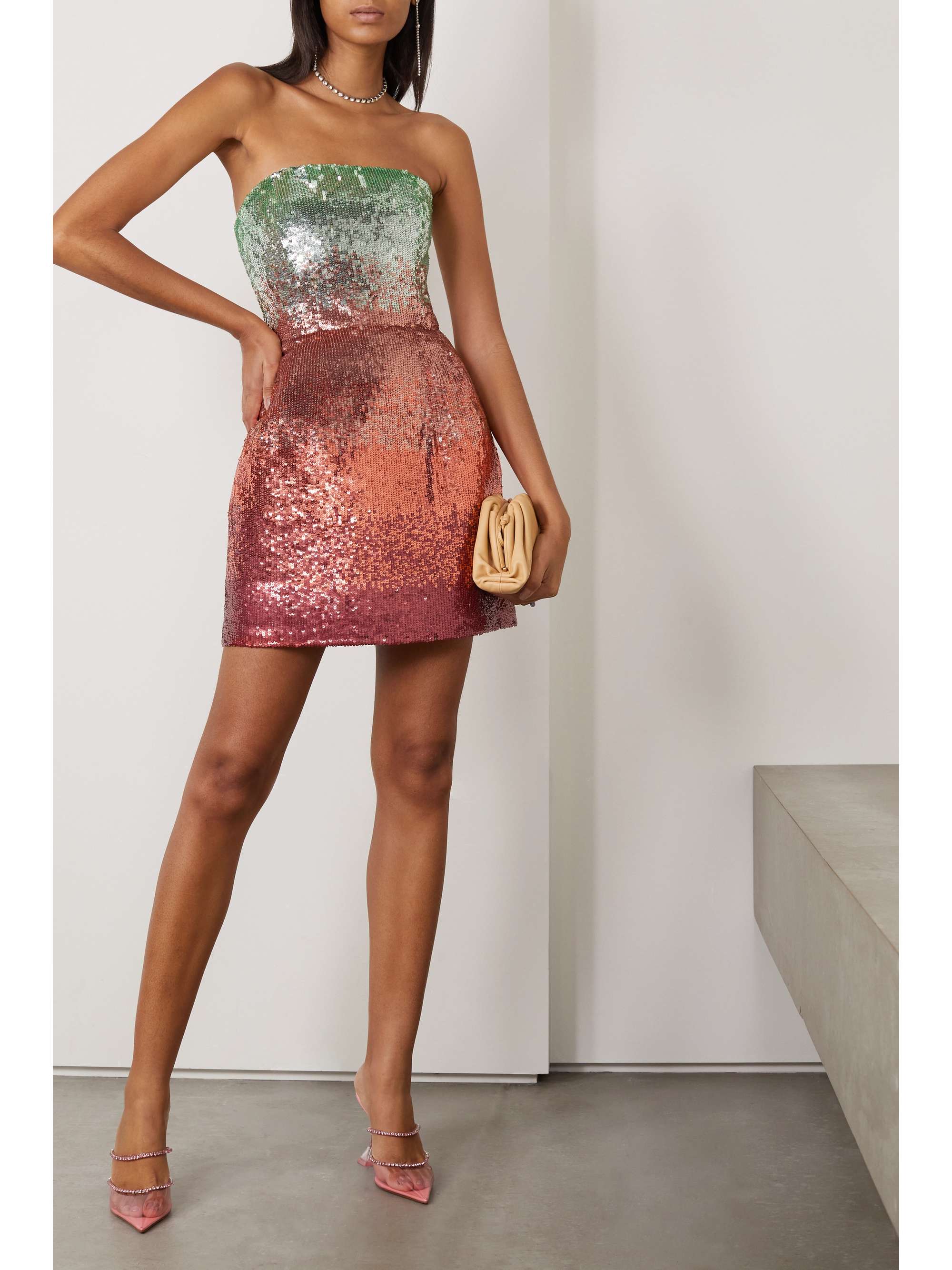 OSCAR DE LA RENTA Strapless ombré sequined mini dress