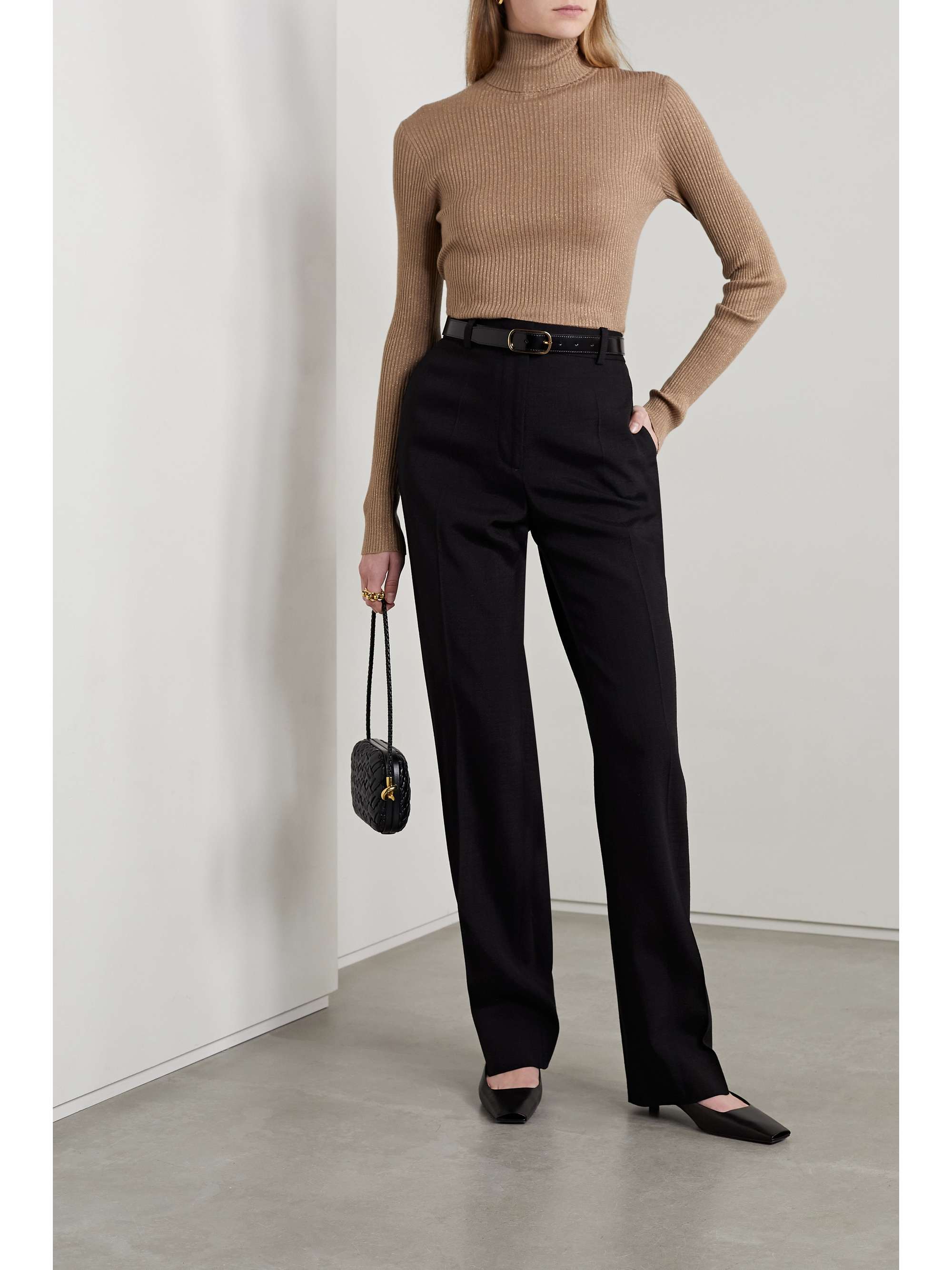 Brown Ribbed metallic cashmere and silk 