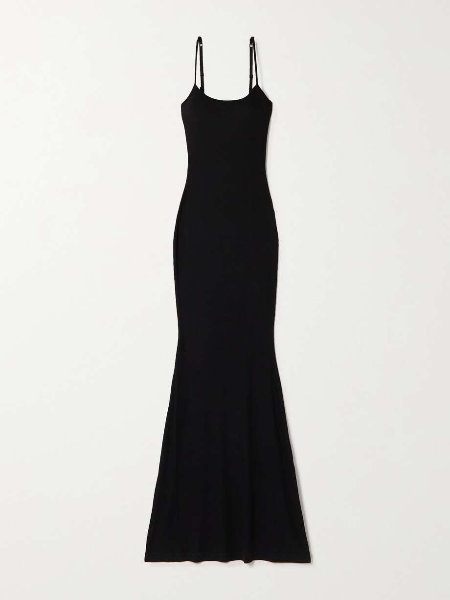 soft lounge ribbed long stretch-modal slip dress - onyx