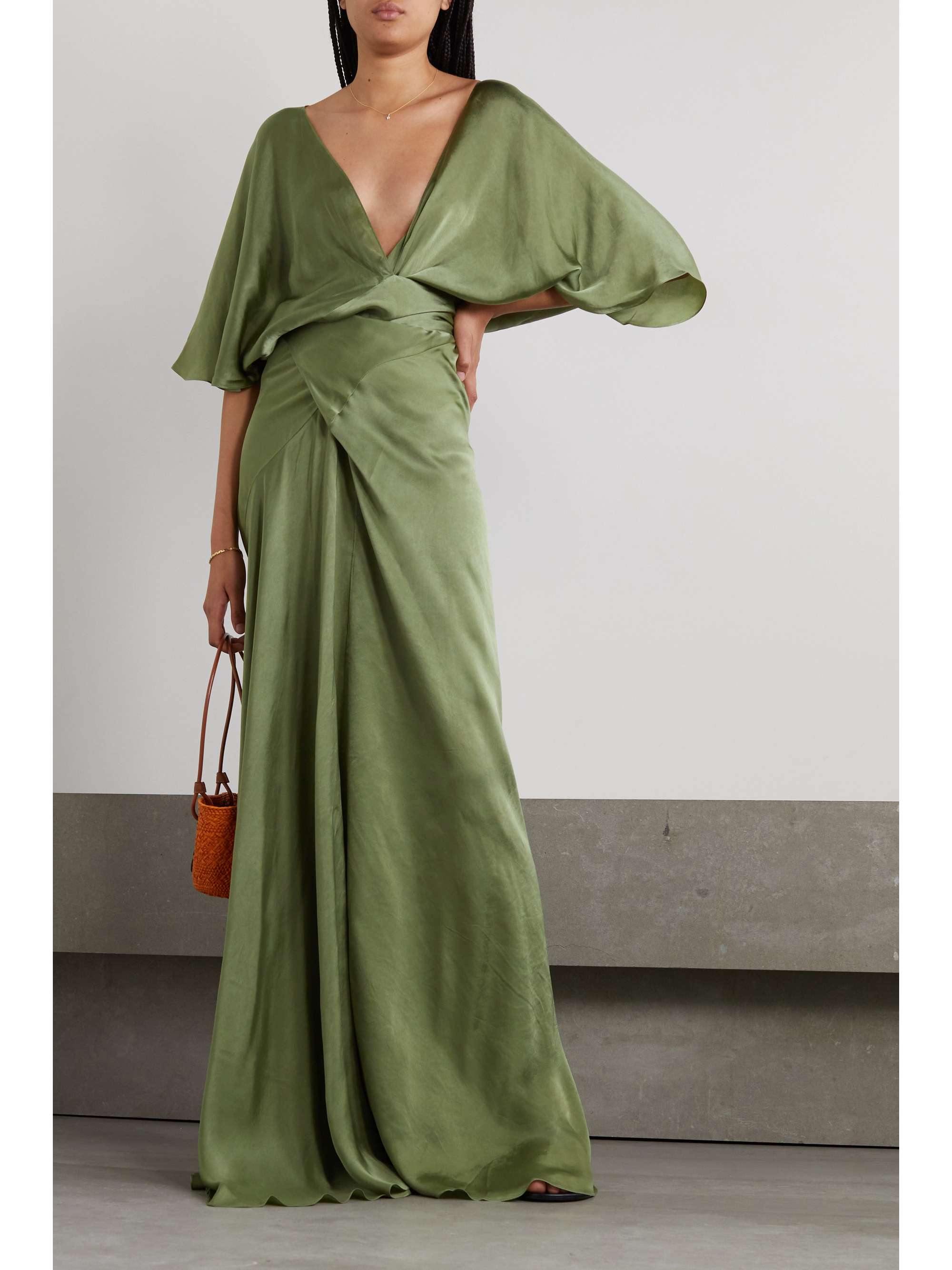 CORTANA + NET SUSTAIN Martina open-back cupro-satin maxi wrap dress