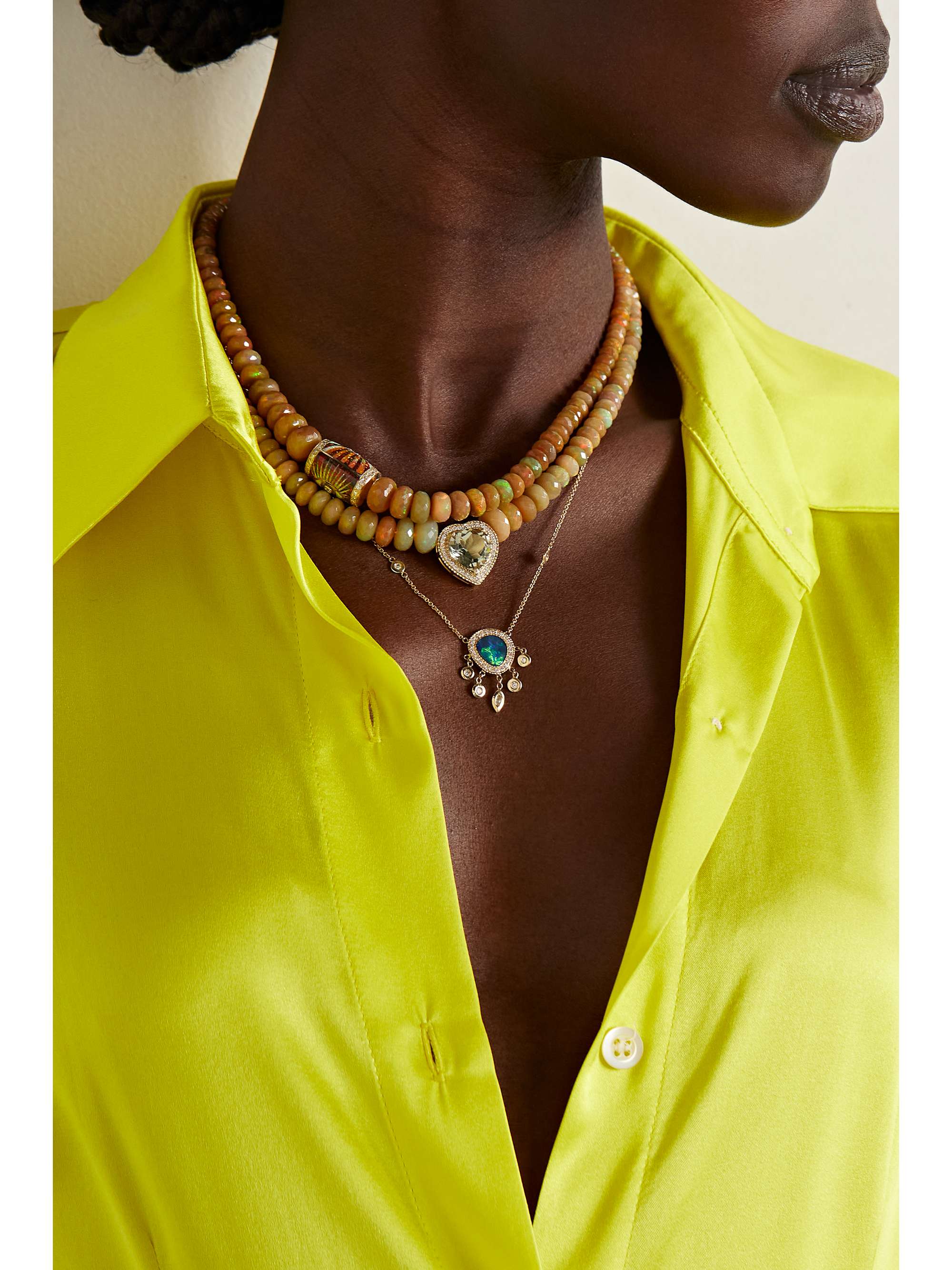 JACQUIE AICHE 14-karat gold multi-stone necklace