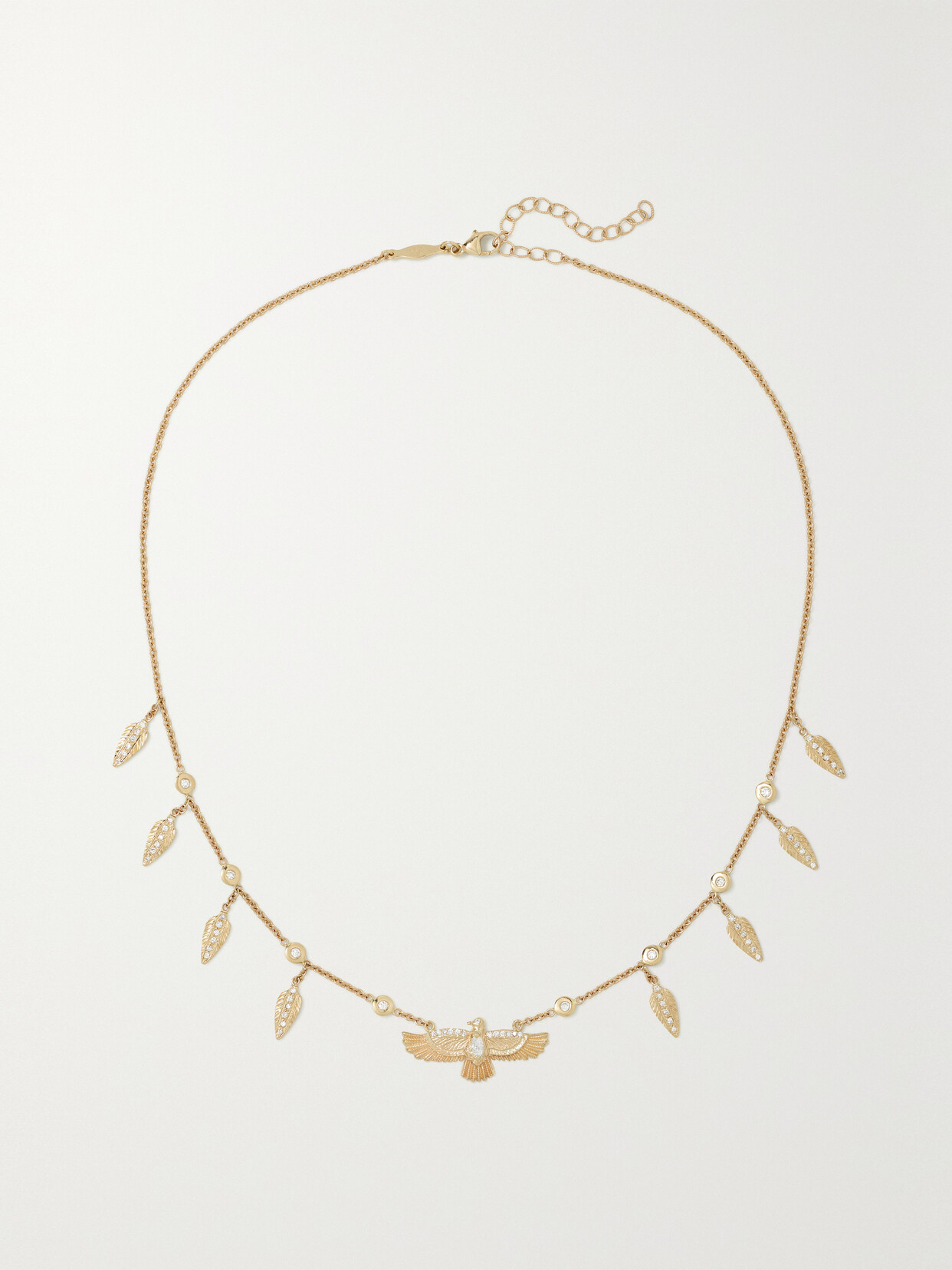 Jacquie Aiche - Small Thunderbird + Feather Shaker 14-karat Gold Diamond Necklace - one size