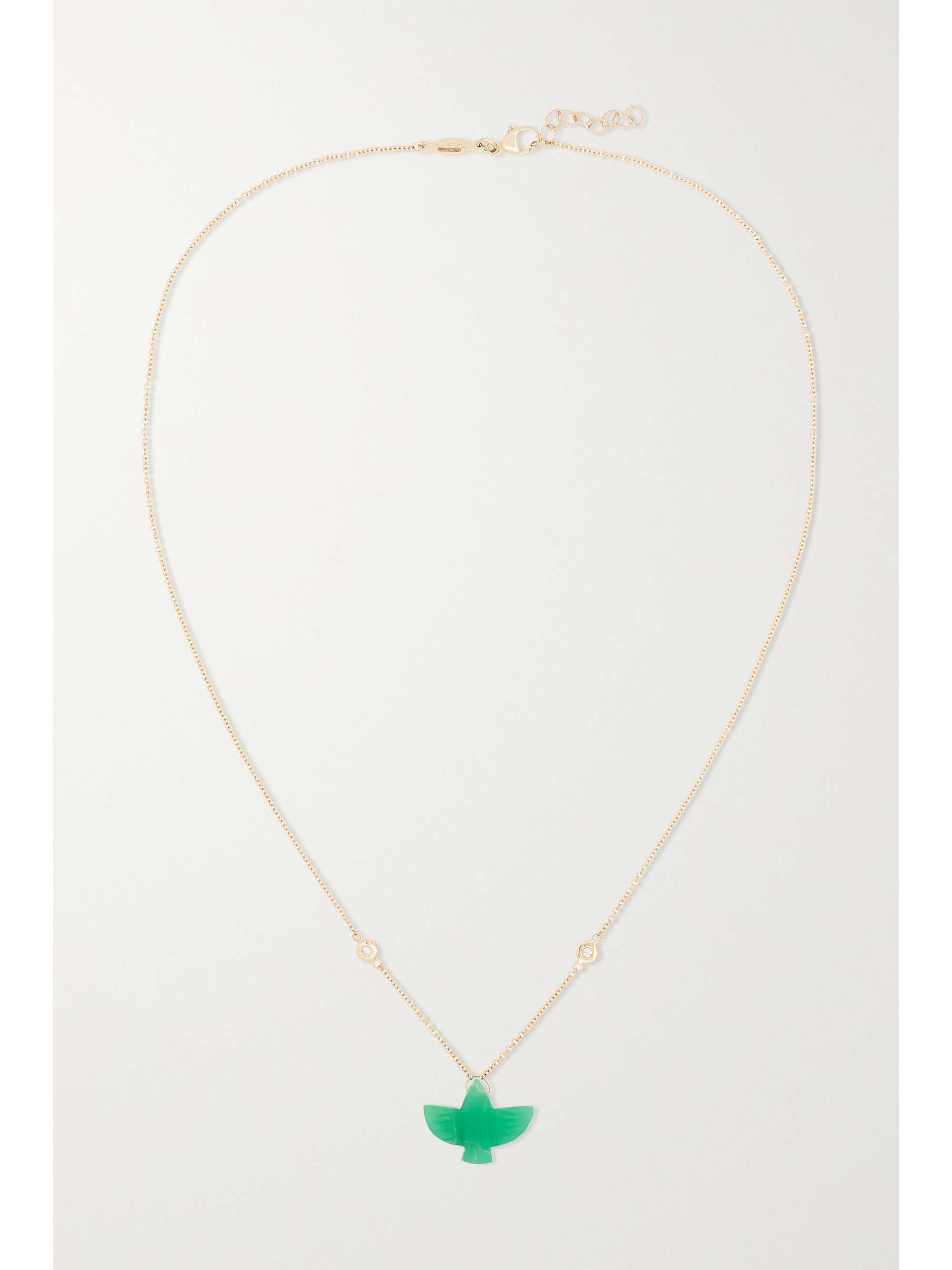 JACQUIE AICHE Baby Thunderbird 14-karat gold, chrysoprase and diamond necklace