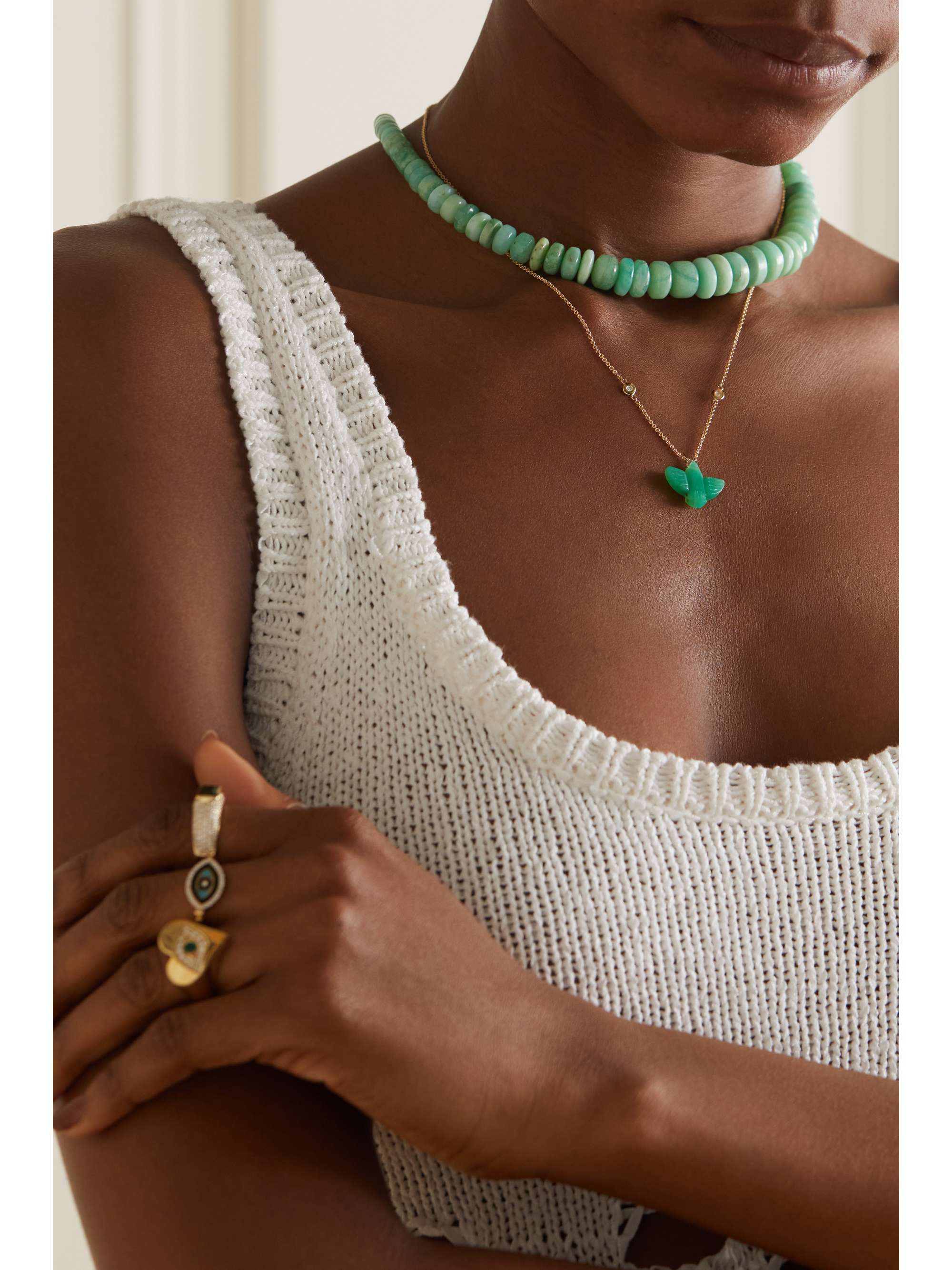 JACQUIE AICHE Baby Thunderbird 14-karat gold, chrysoprase and diamond necklace
