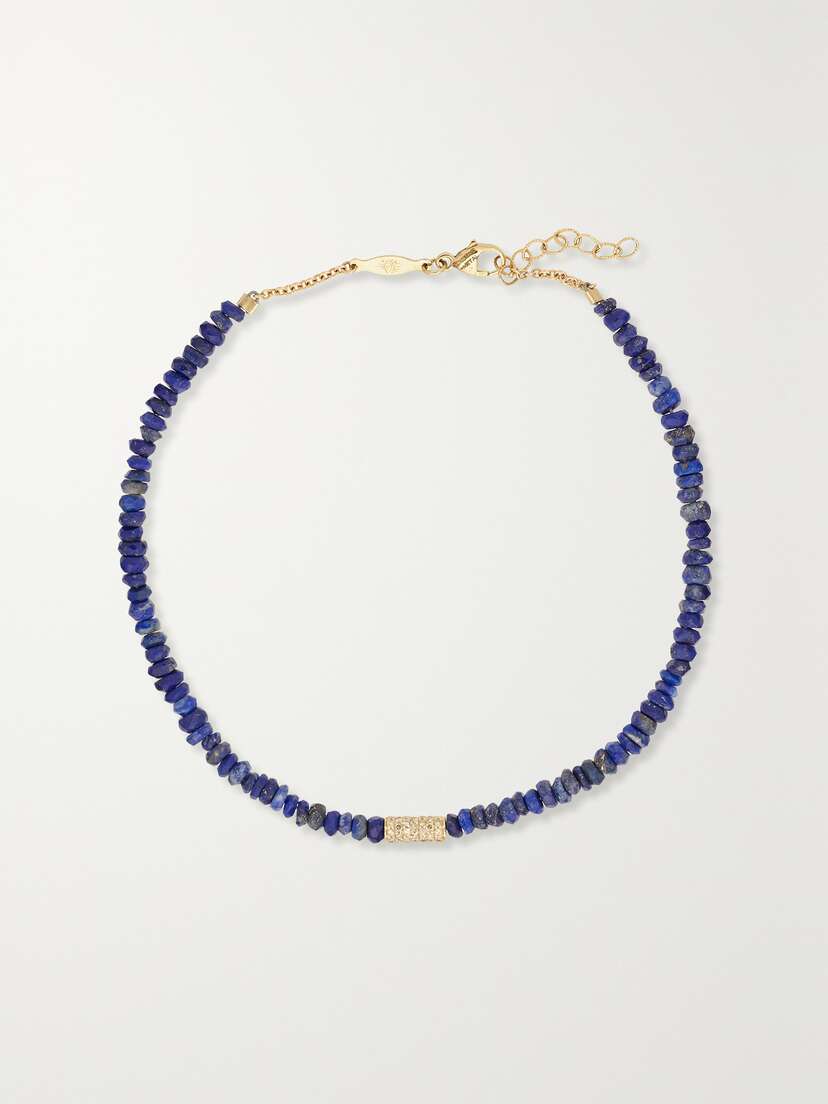 Jacquie Aiche 14-karat Gold, Lapis Lazuli And Diamond Anklet