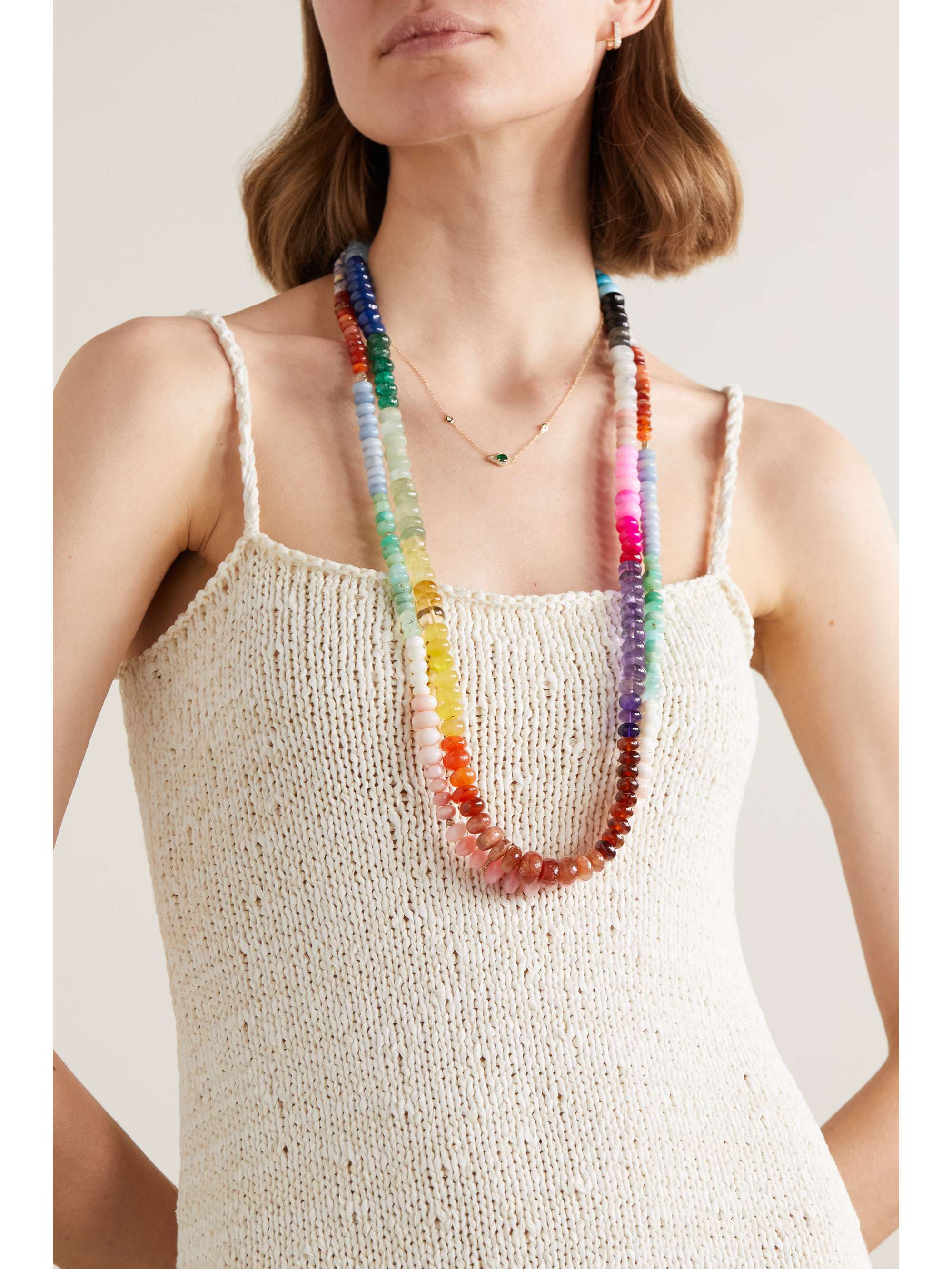 JACQUIE AICHE 14-karat gold beaded necklace