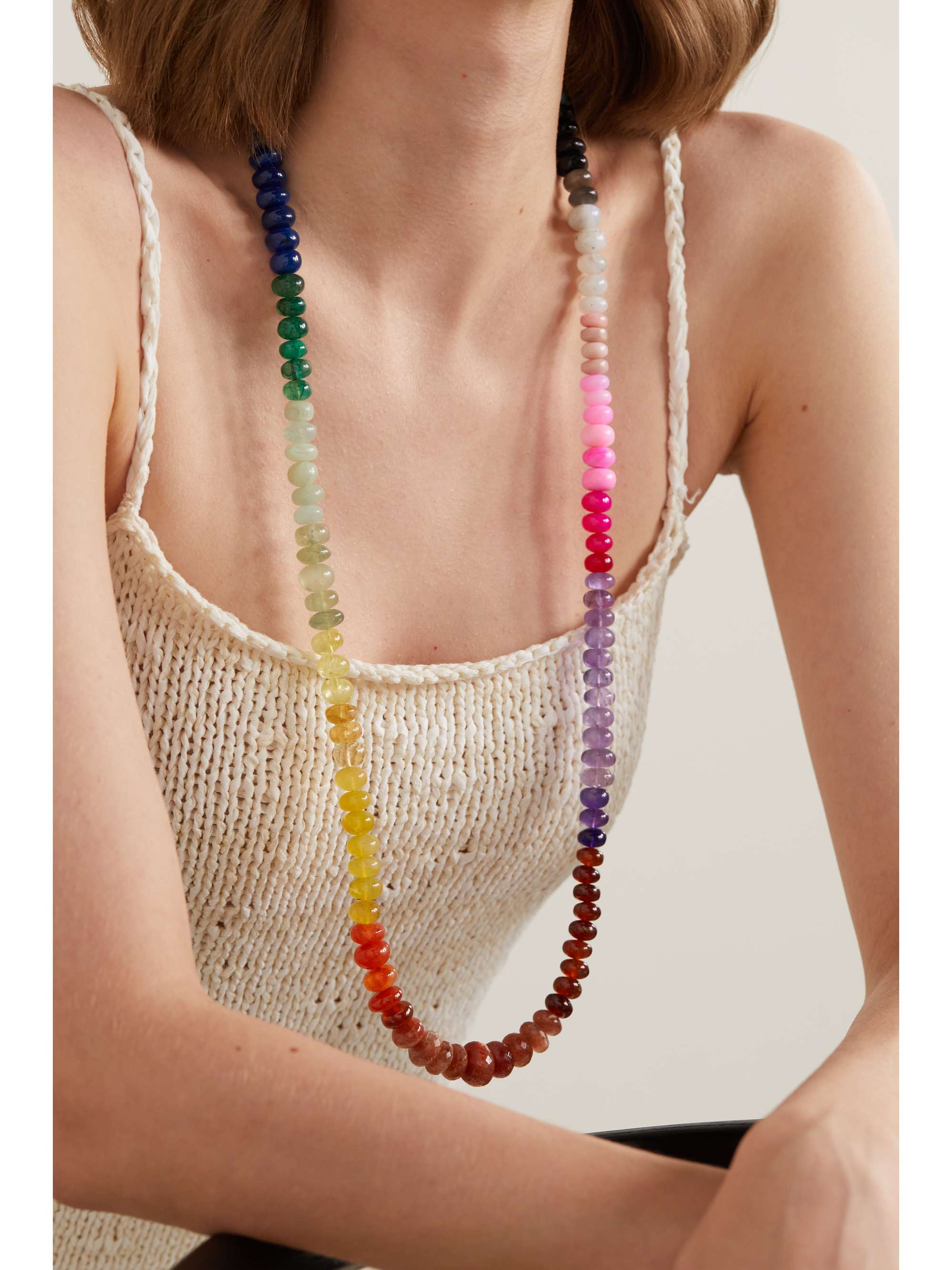 JACQUIE AICHE 14-karat gold beaded necklace