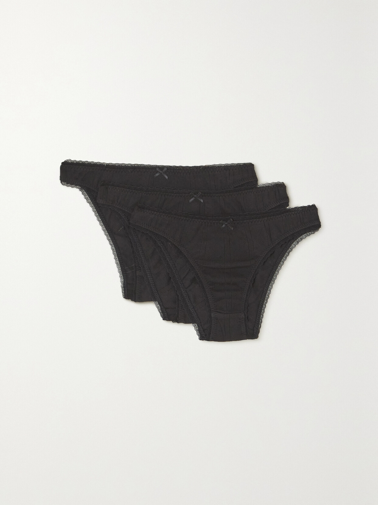 Cou Cou - Set Of Three Pointelle-knit Organic Cotton Briefs - Black