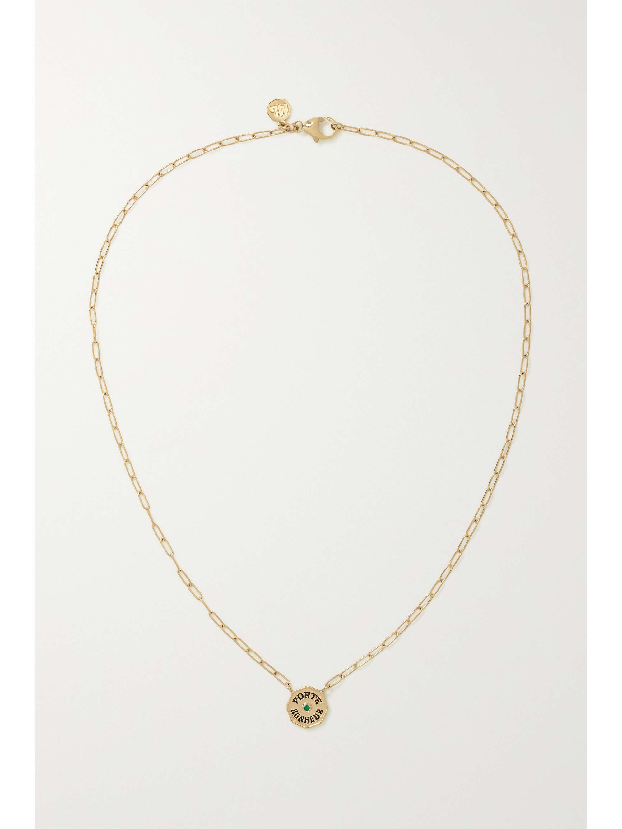 MARLO LAZ Wee Porte Bonheur Coin 14-karat gold, enamel and sapphire necklace