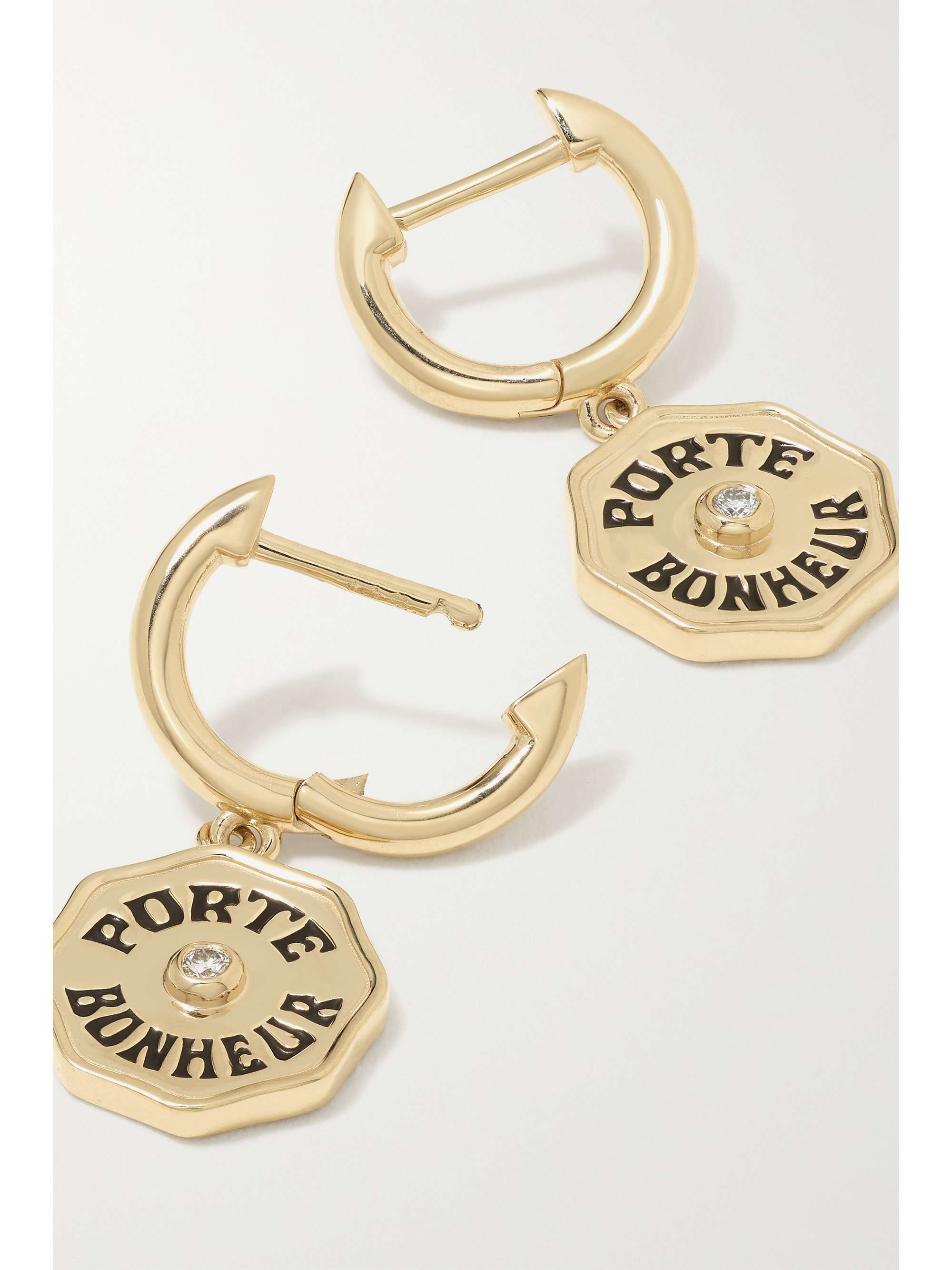 MARLO LAZ Wee Porte Bonheur 14K 黄金、搪瓷、钻石耳环