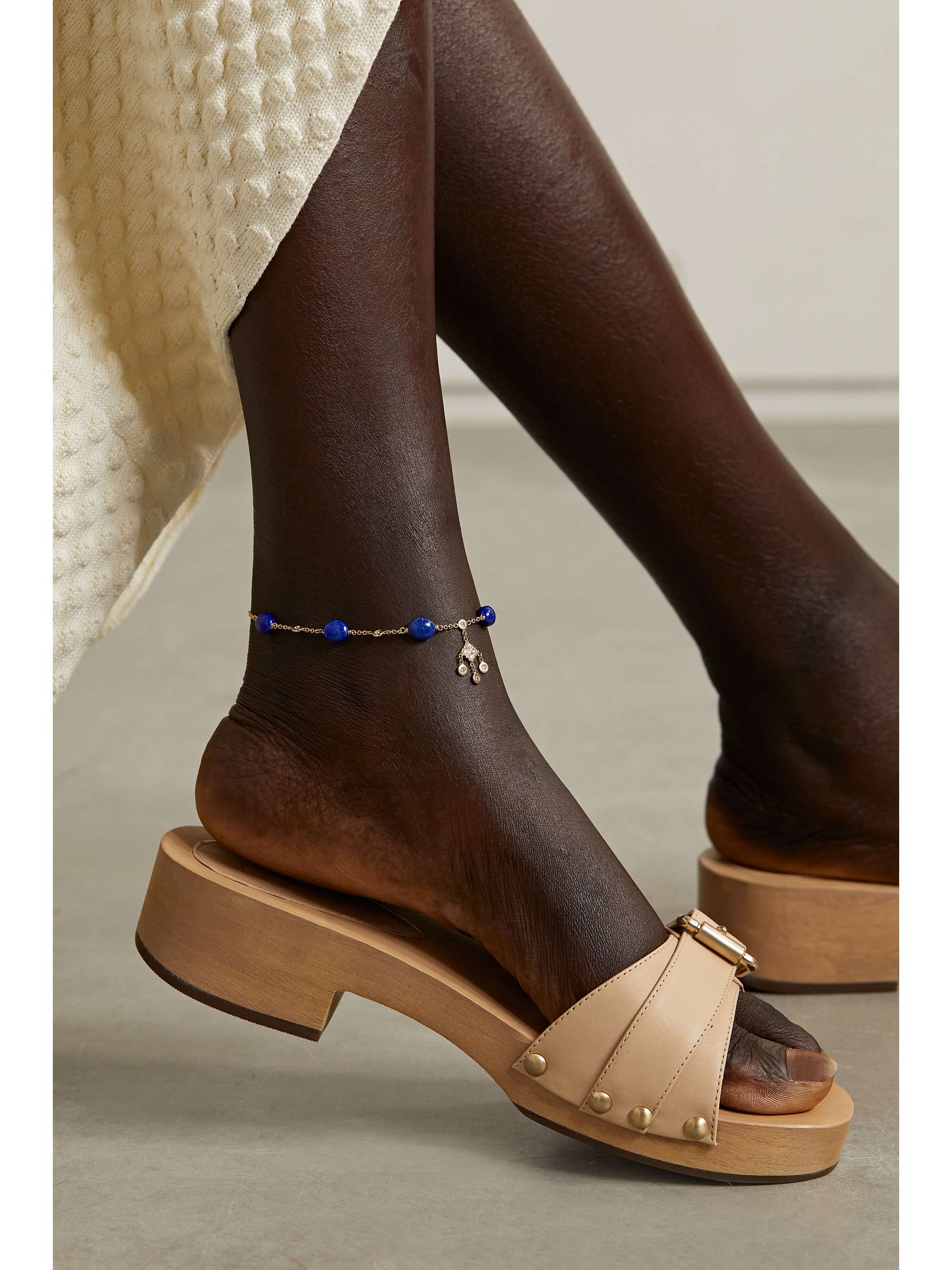JACQUIE AICHE Shaker 14-karat gold, diamond and lapis lazuli anklet