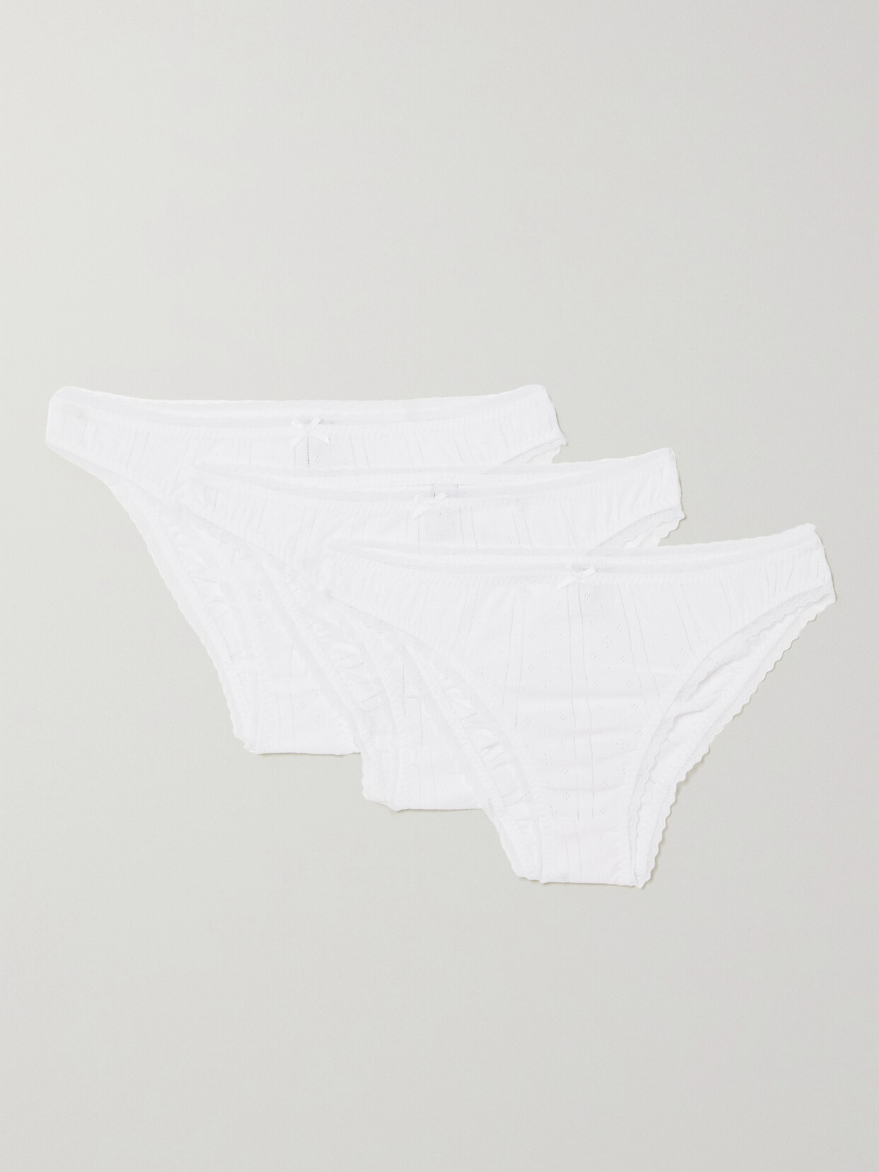 Cou Cou - Set Of Three Pointelle-knit Organic Cotton Briefs - White