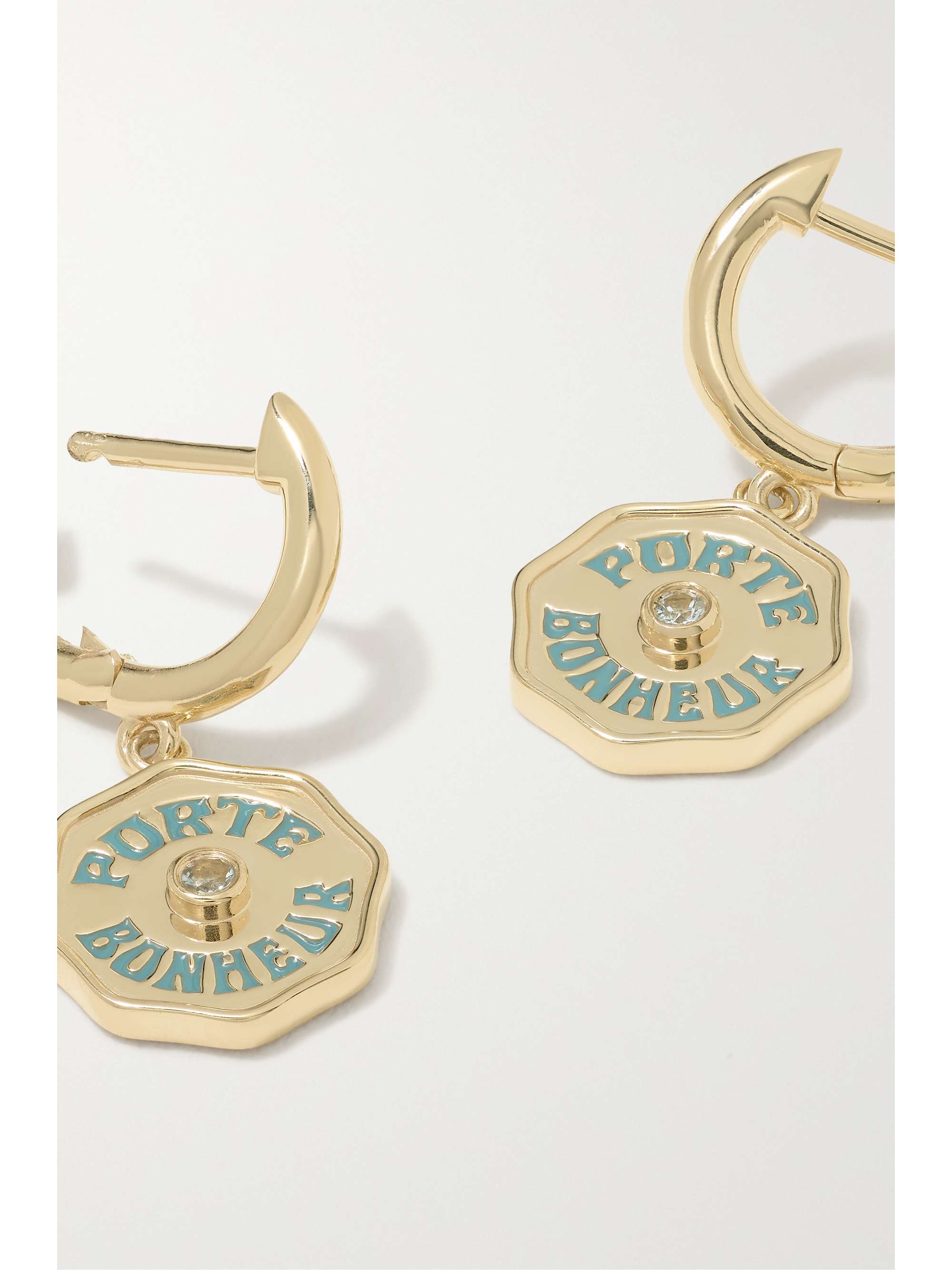 MARLO LAZ Wee Porte Bonheur 14-karat gold, enamel and diamond hoop earrings