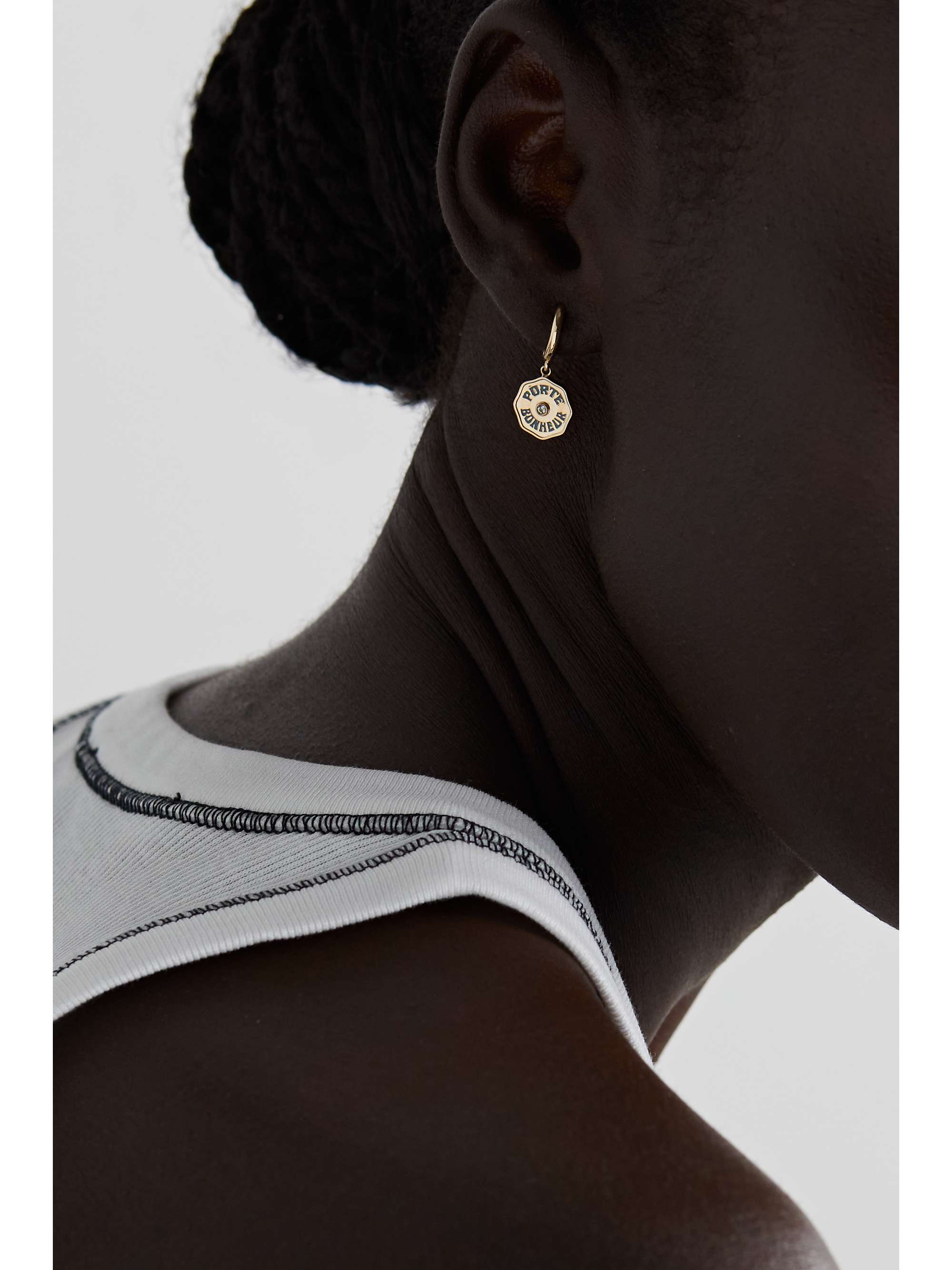 MARLO LAZ Wee Porte Bonheur 14-karat gold, enamel and diamond hoop earrings