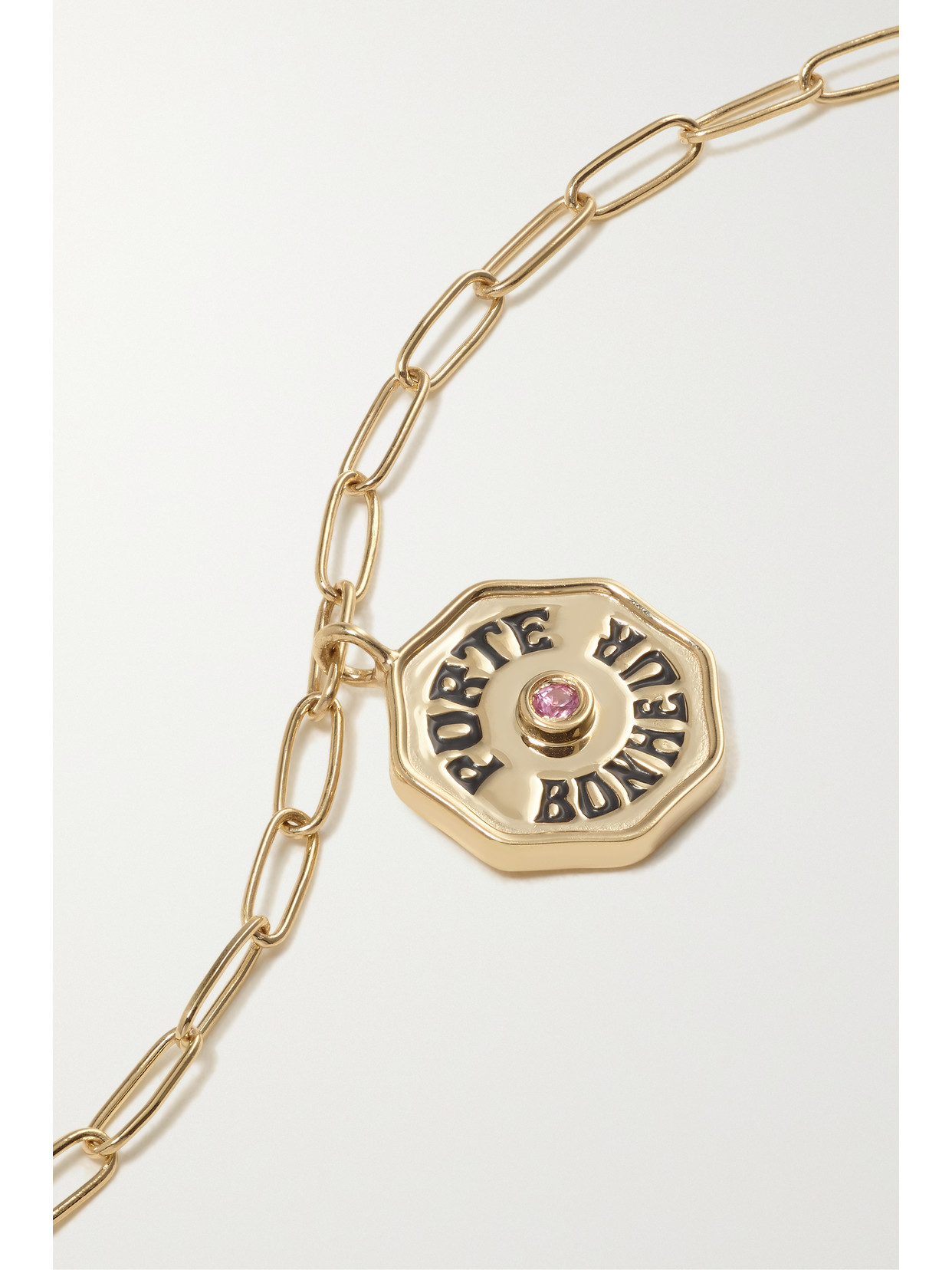 Marlo Laz Wee Porte Bonheur Coin 14-karat Gold, Enamel And Sapphire Anklet In Gold