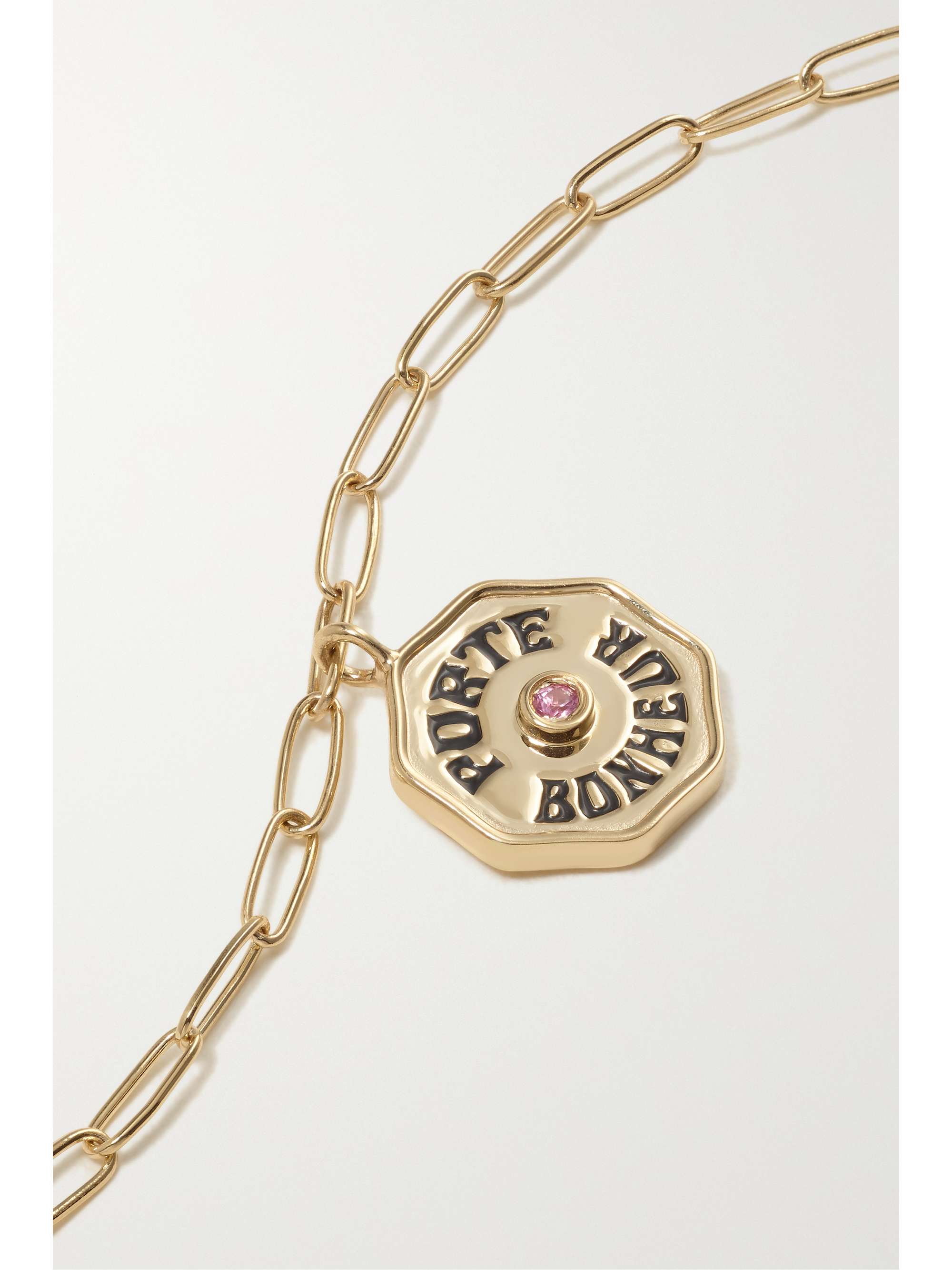 MARLO LAZ Wee Porte Bonheur Coin 14-karat gold, enamel and sapphire bracelet