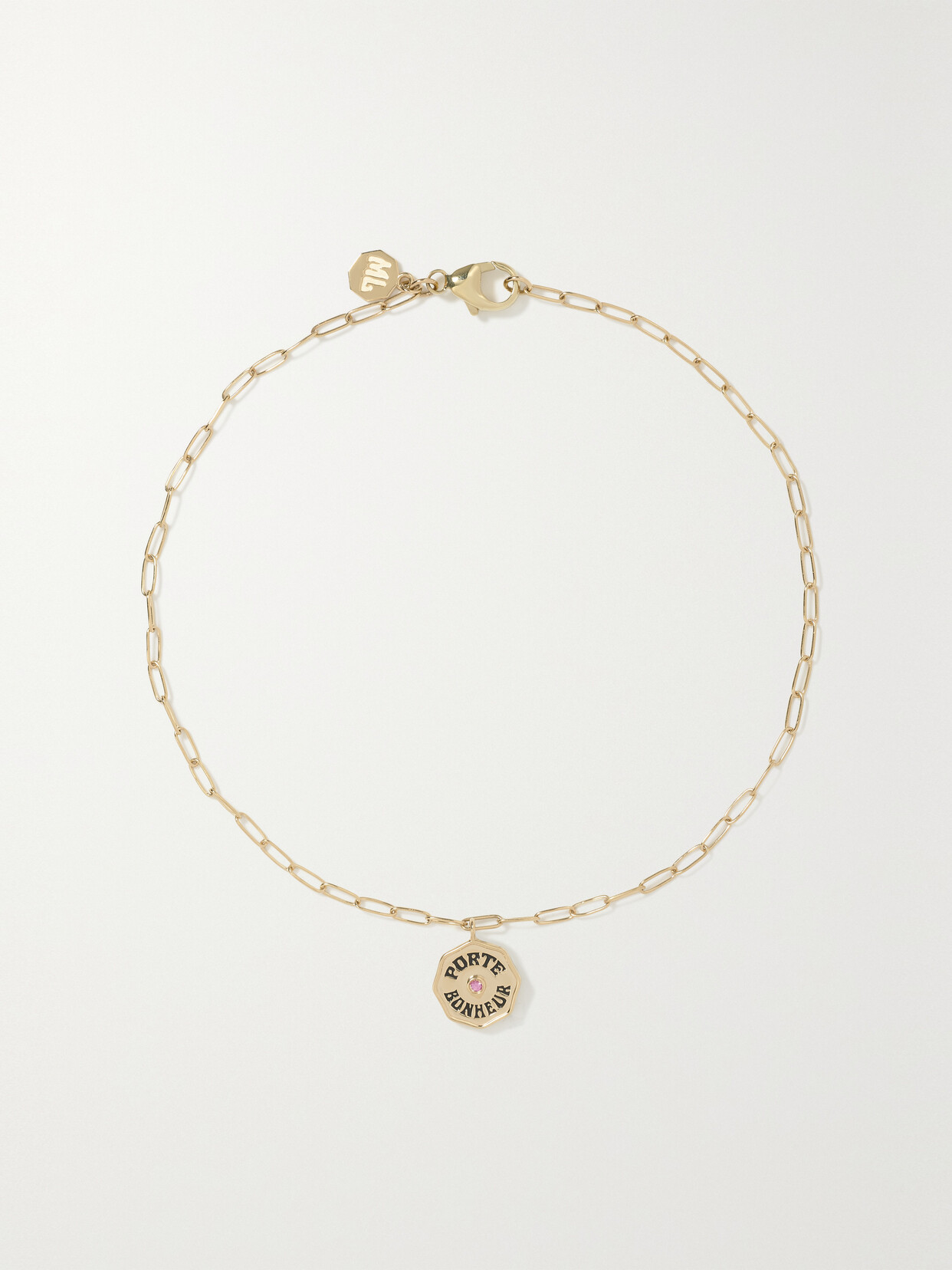 Marlo Laz Wee Porte Bonheur Coin 14-karat Gold, Enamel And Sapphire Anklet