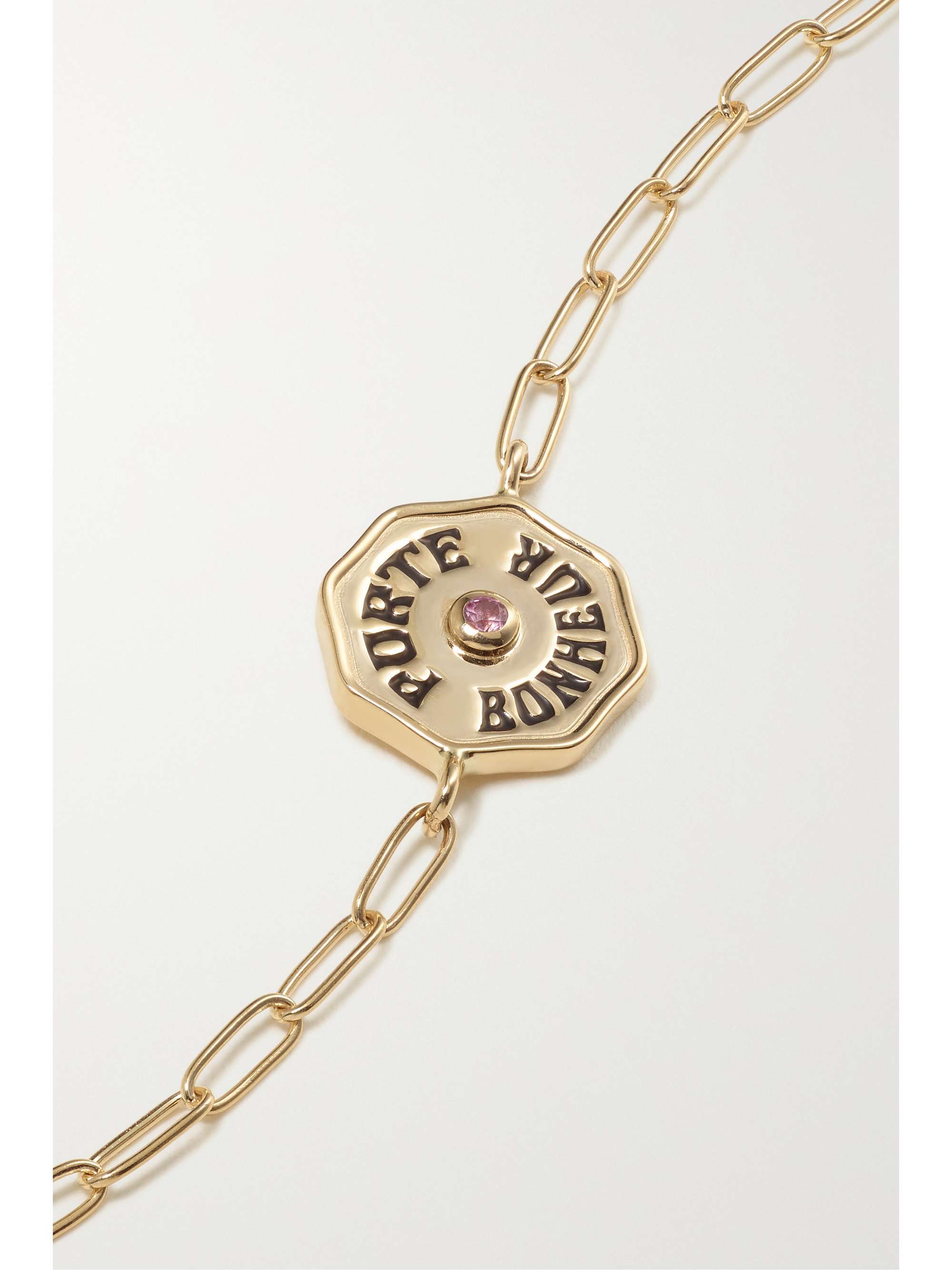 MARLO LAZ Wee Porte Bonheur Coin 14-karat gold, enamel and sapphire bracelet