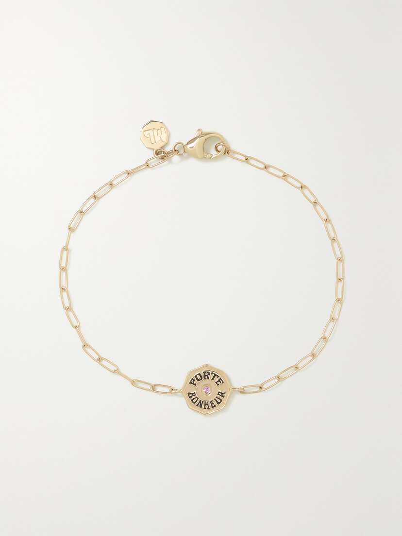 Marlo Laz Wee Porte Bonheur Coin 14-karat Gold, Enamel And Sapphire Bracelet