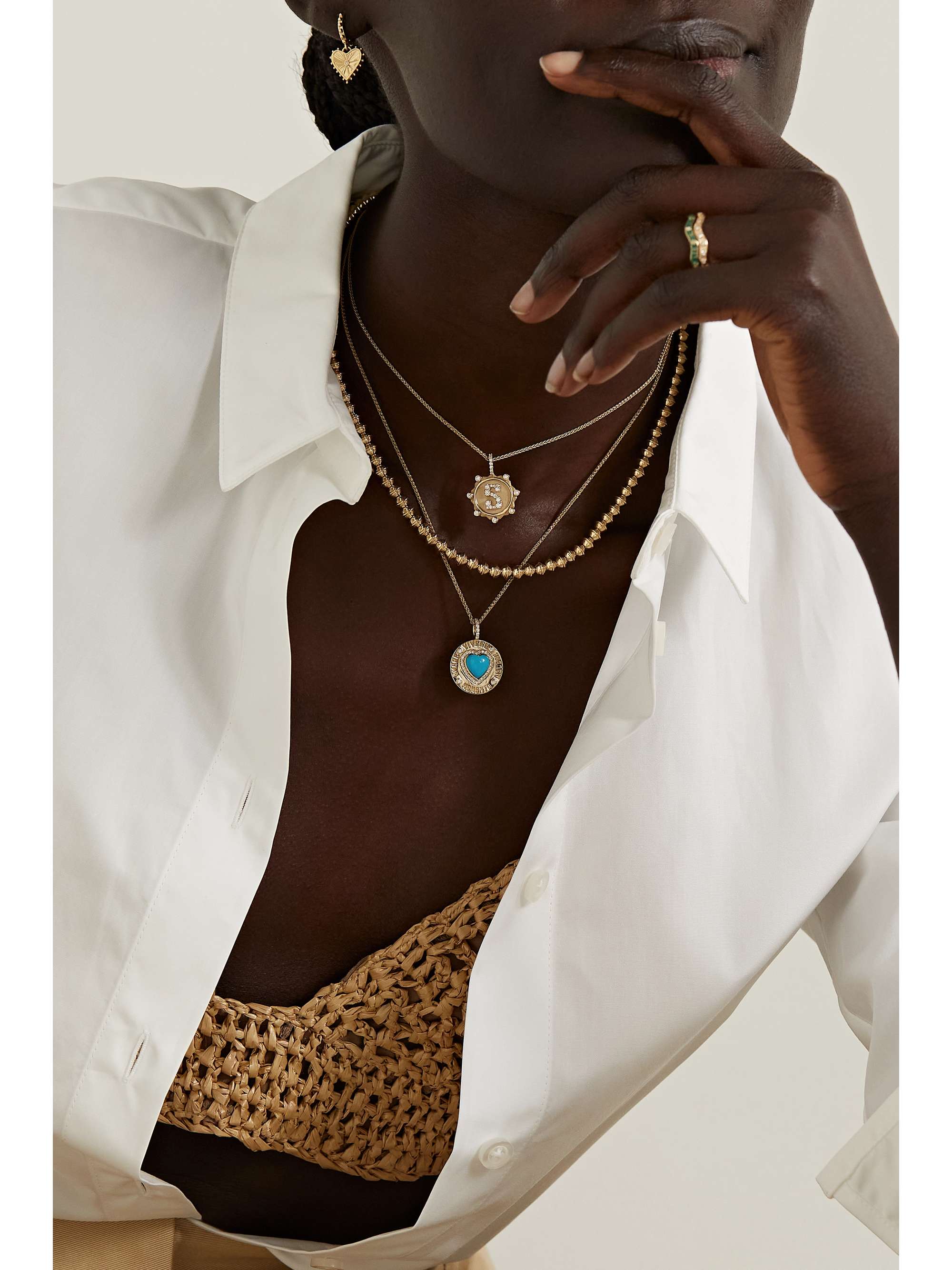 MARLO LAZ Momento 14-karat gold, turquoise and diamond necklace