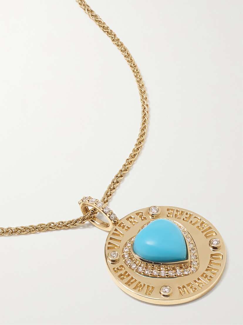 Marlo Laz Momento 14-karat Gold, Turquoise And Diamond Necklace