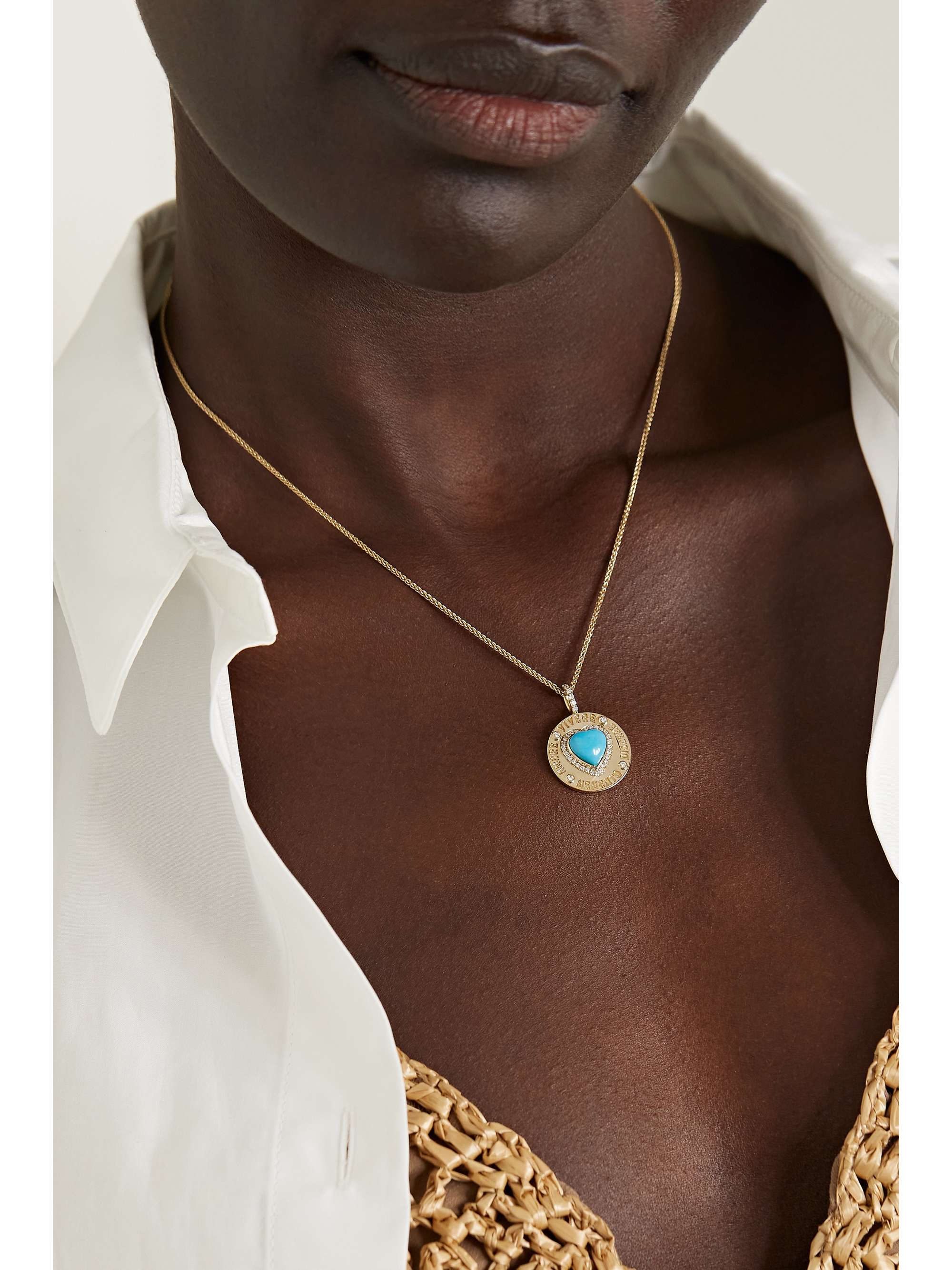 MARLO LAZ Momento 14-karat gold, turquoise and diamond necklace