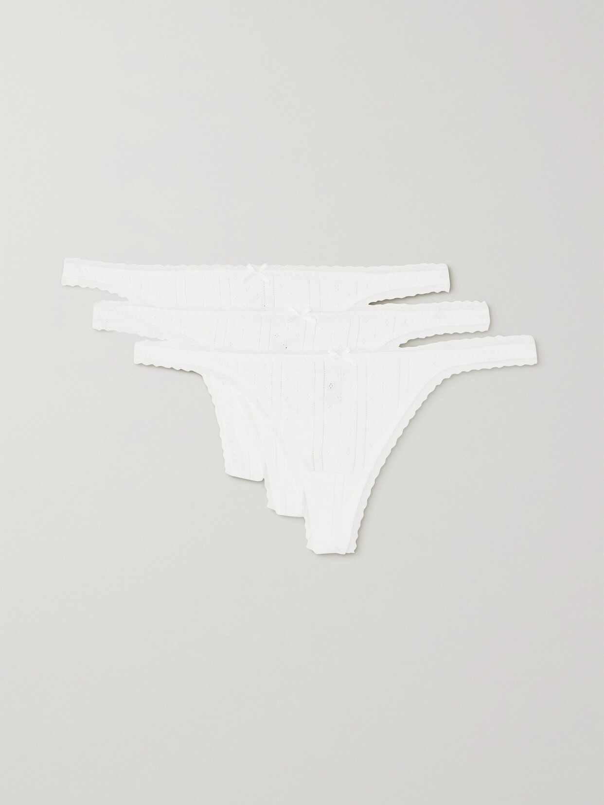 Cou Cou - Set Of Three Pointelle-knit Organic Cotton Thongs - White