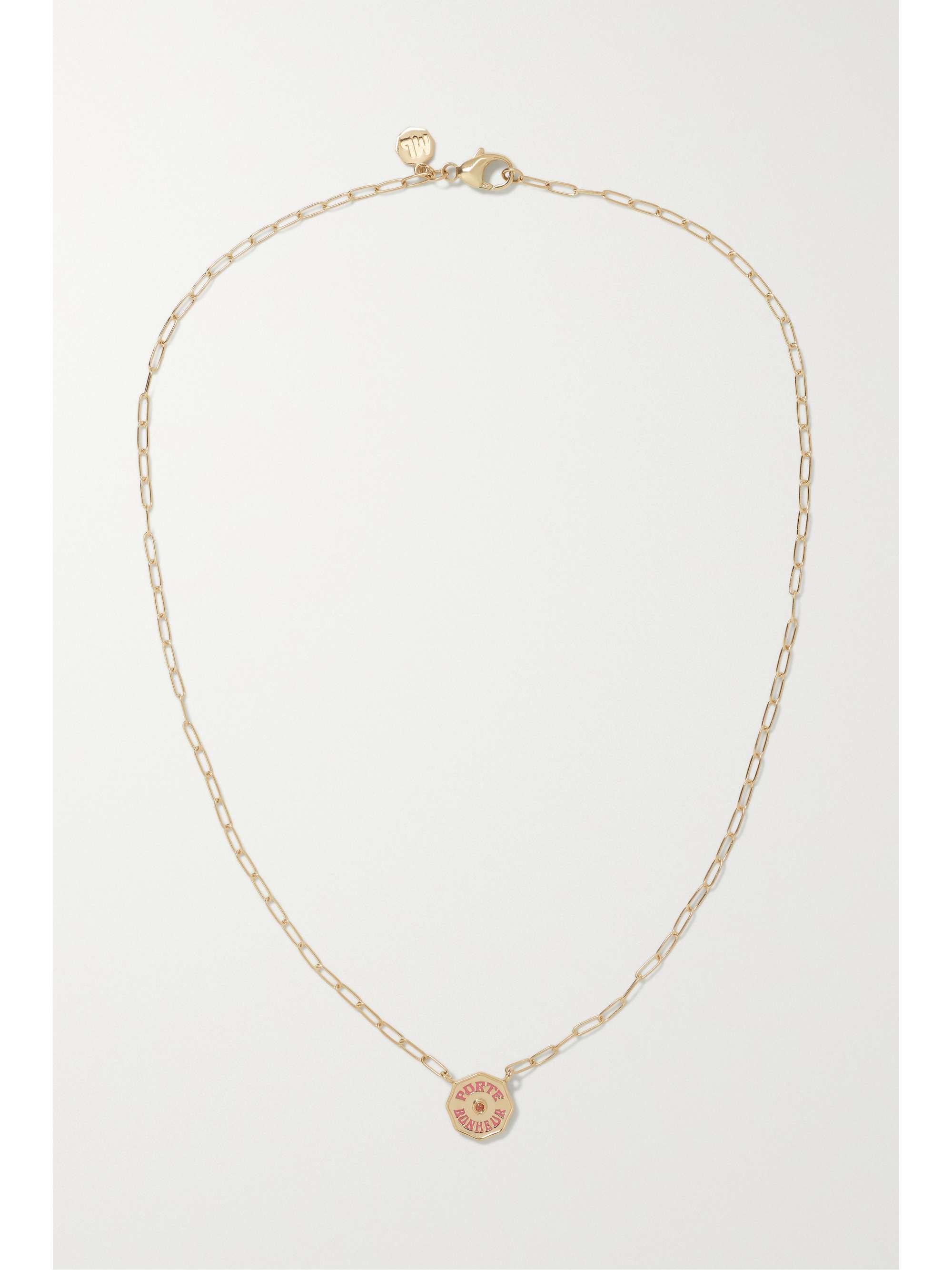 MARLO LAZ Wee Porte Bonheur Coin 14-karat gold, enamel and sapphire necklace