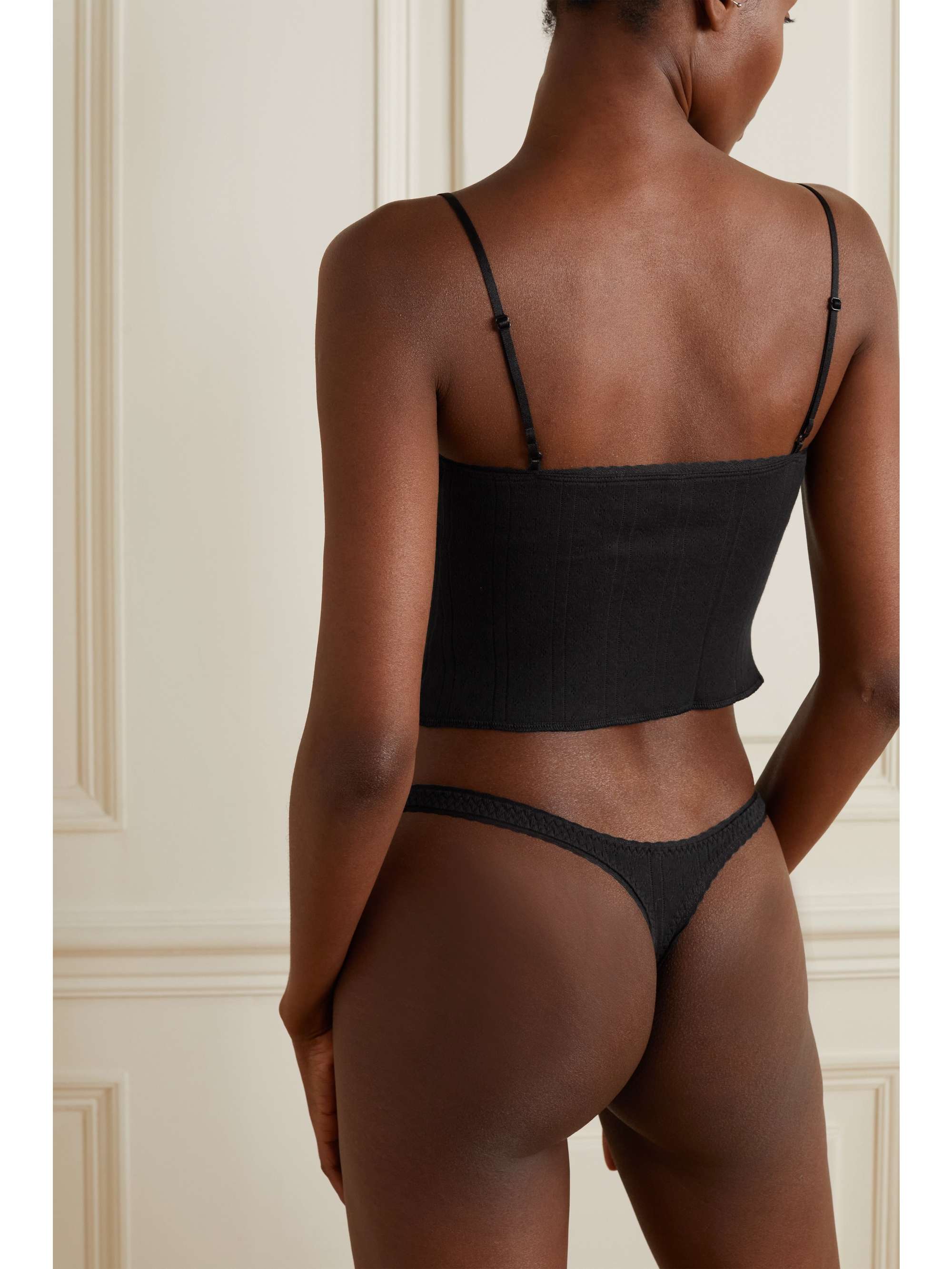 COU COU Set of three pointelleknit organic cotton thongs NETAPORTER