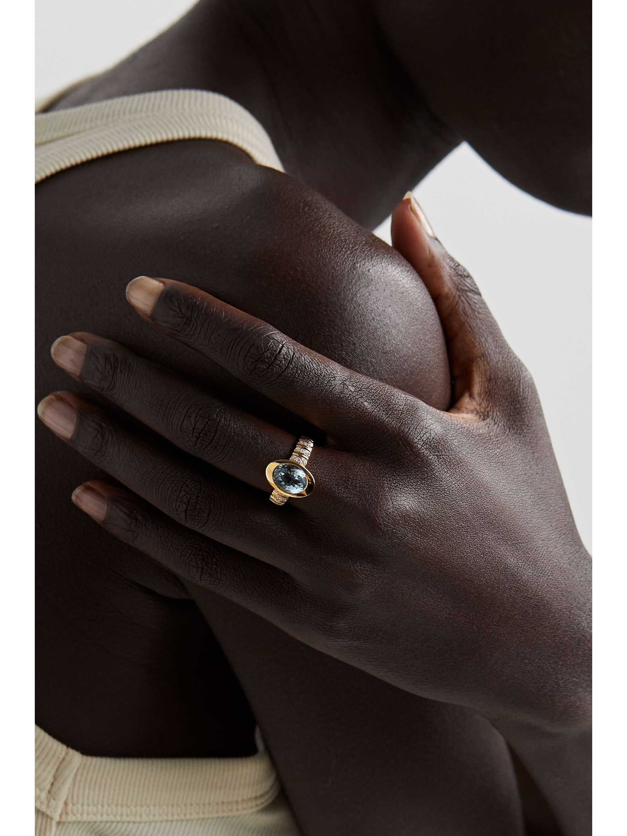 MARLO LAZ Anjuli 14-karat gold, aquamarine and diamond ring