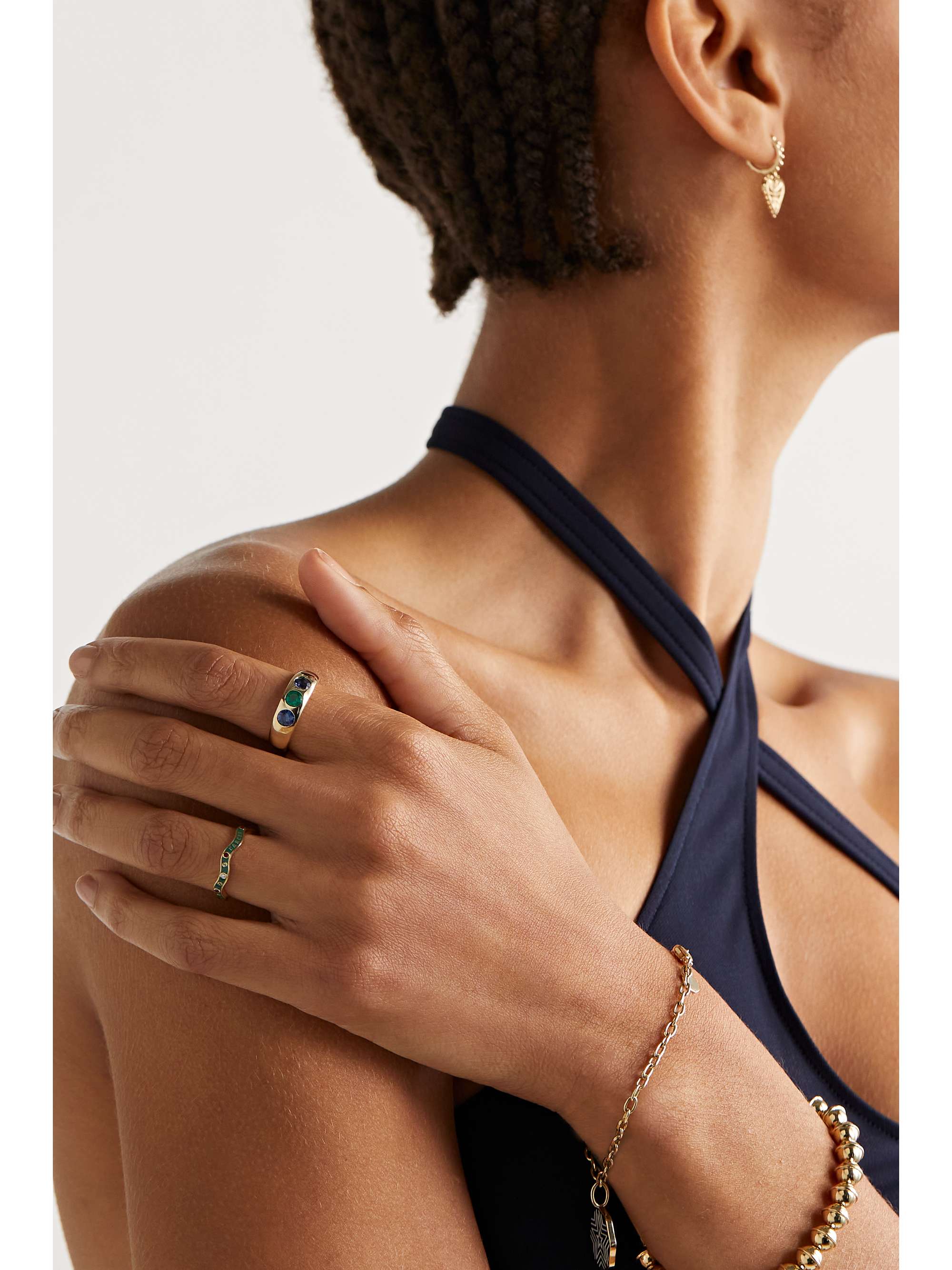MARLO LAZ Gemma 14-karat gold, sapphire and emerald ring