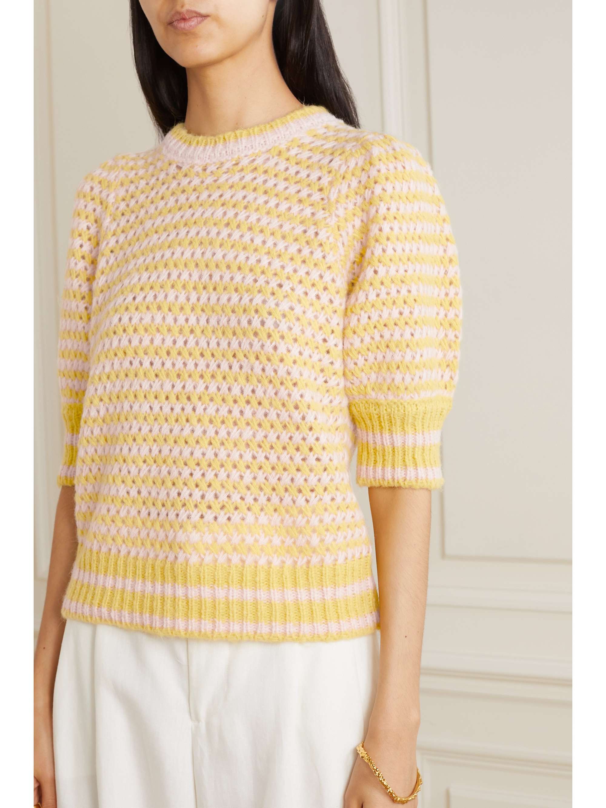 Yellow Striped open-knit sweater | SEE 