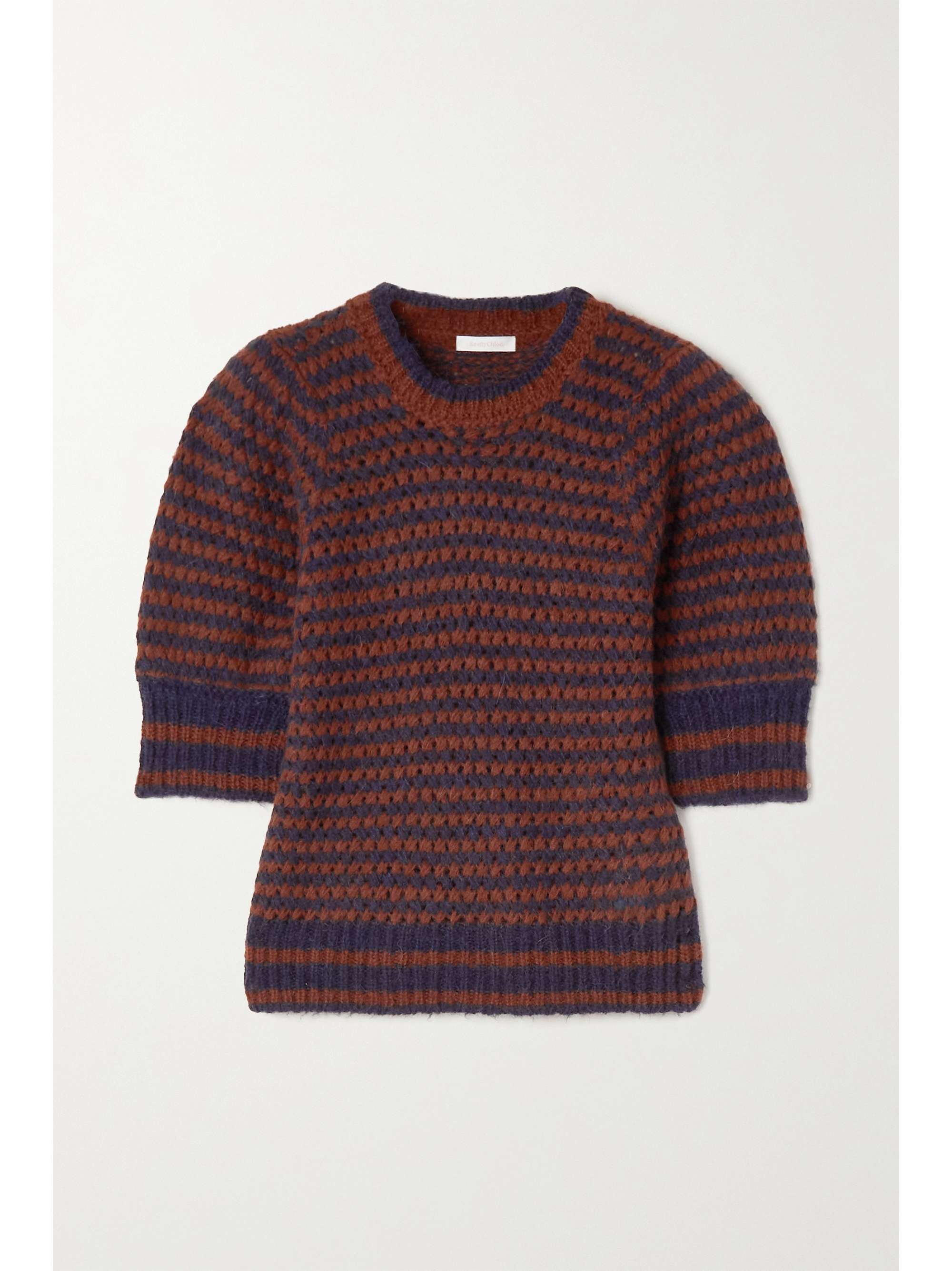 Brown Striped open-knit sweater | SEE 