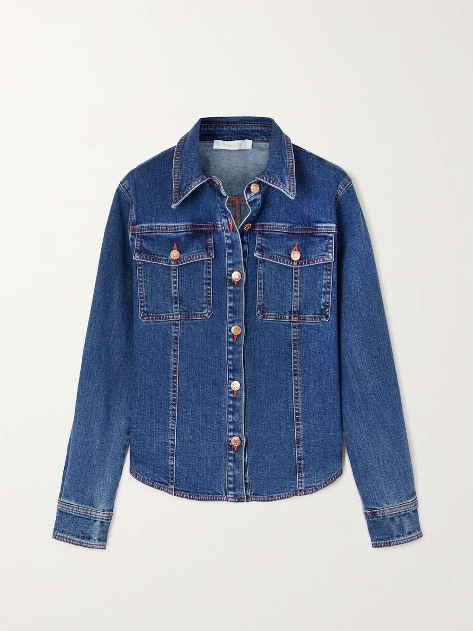 Paneled Denim Shirt Blue