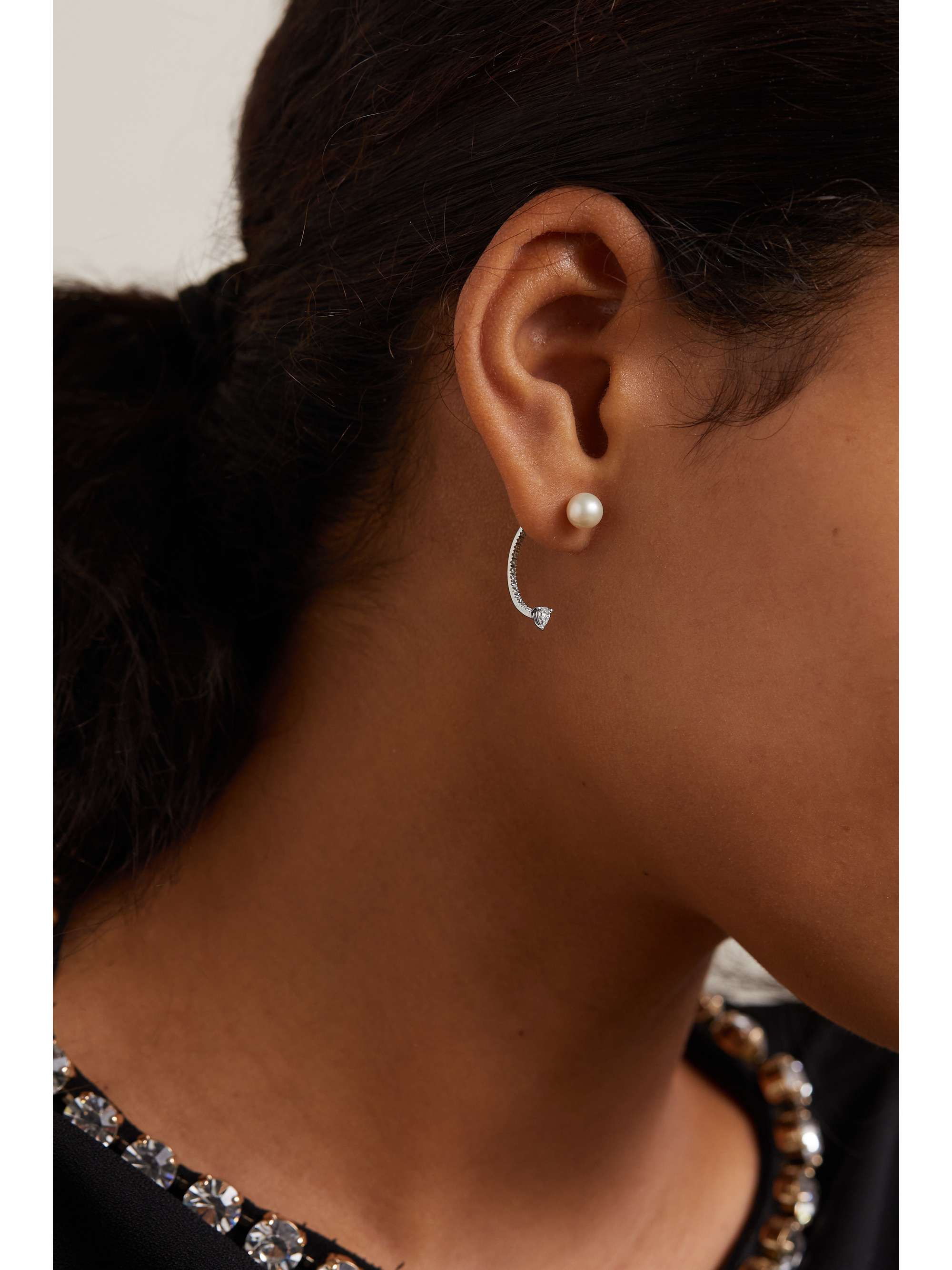 DELFINA DELETTREZ 18-karat white gold, pearl and diamond single earring