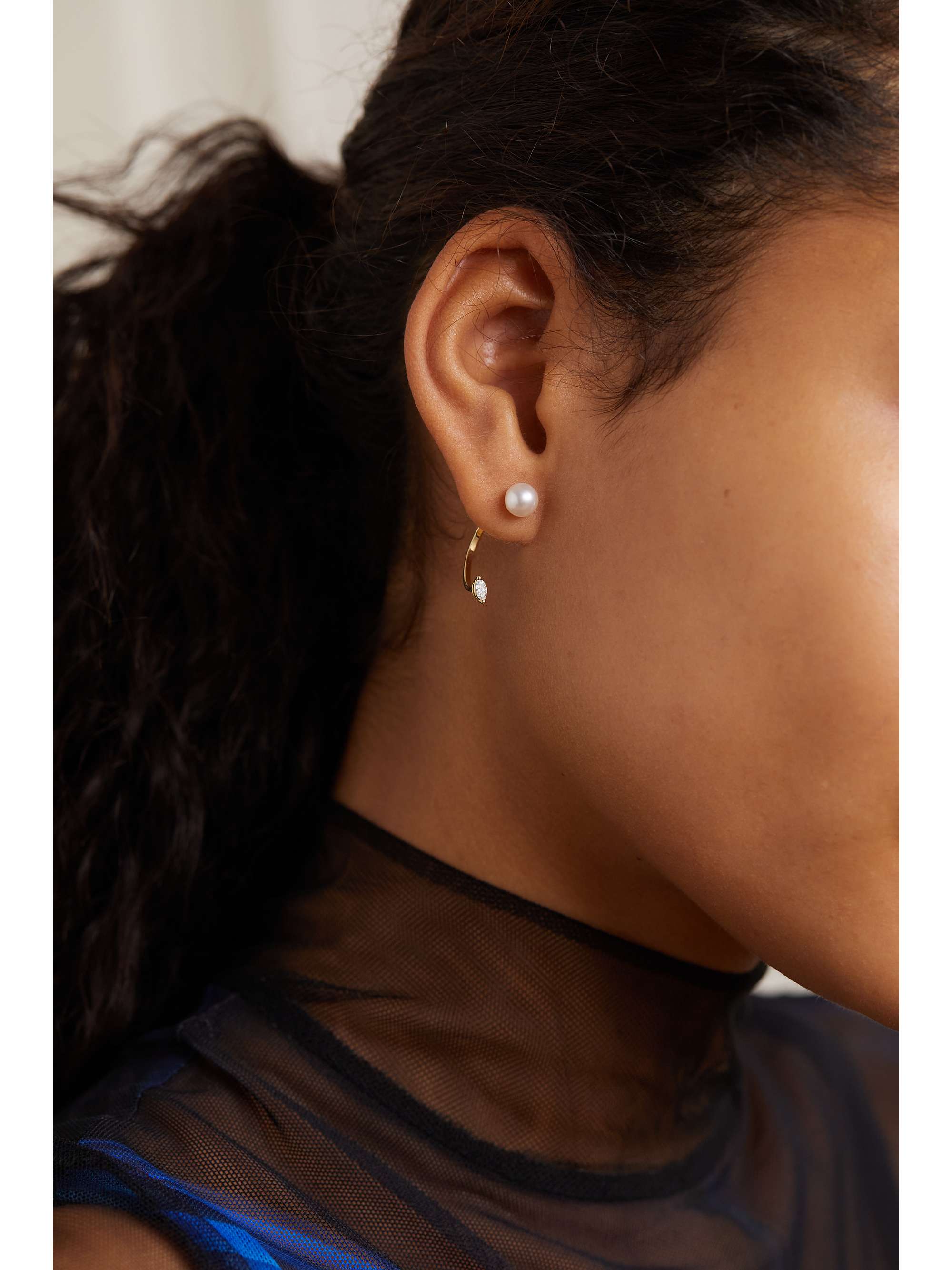 DELFINA DELETTREZ 18-karat gold, pearl and diamond single earring