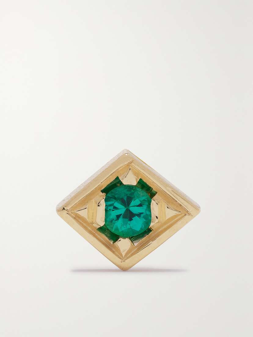 Azlee Lone Burst 18-karat Gold Emerald Single Earring