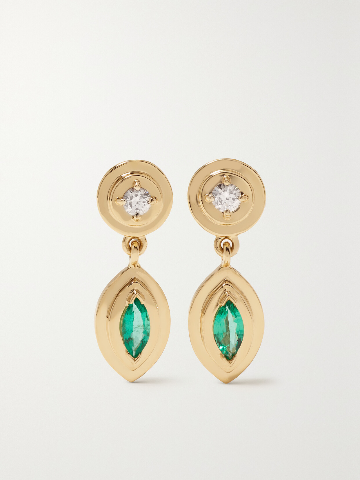 Azlee Staircase 18-karat Gold, Emerald And Diamond Earrings