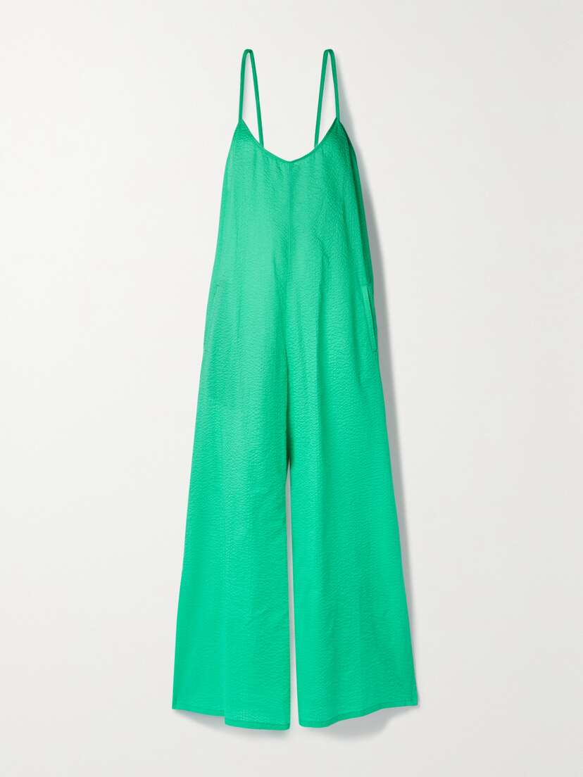 Rivet Utility + Net Sustain Sun Goddess Cotton-seersucker Jumpsuit