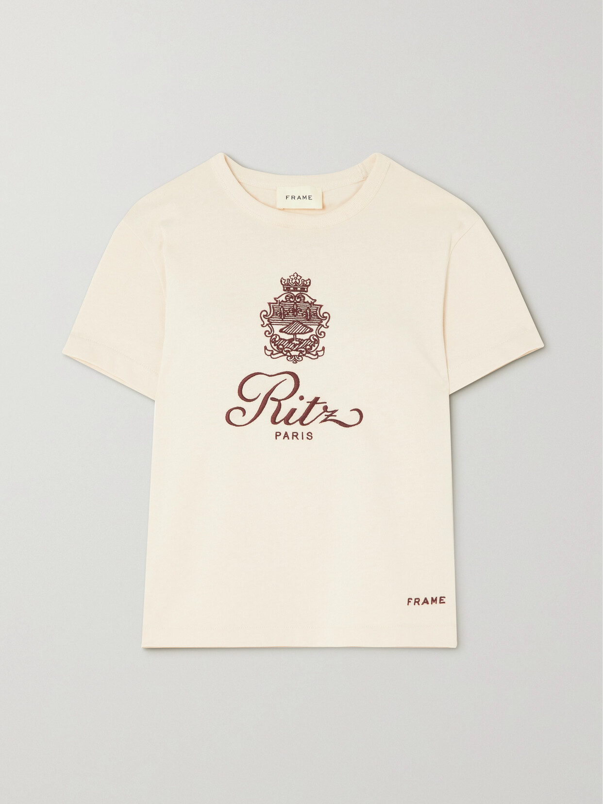 FRAME - + Ritz Paris Embroidered Cotton-jersey T-shirt - Off-white