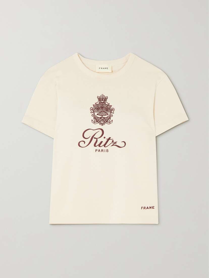 Frame + Ritz Paris Embroidered Cotton-jersey T-shirt
