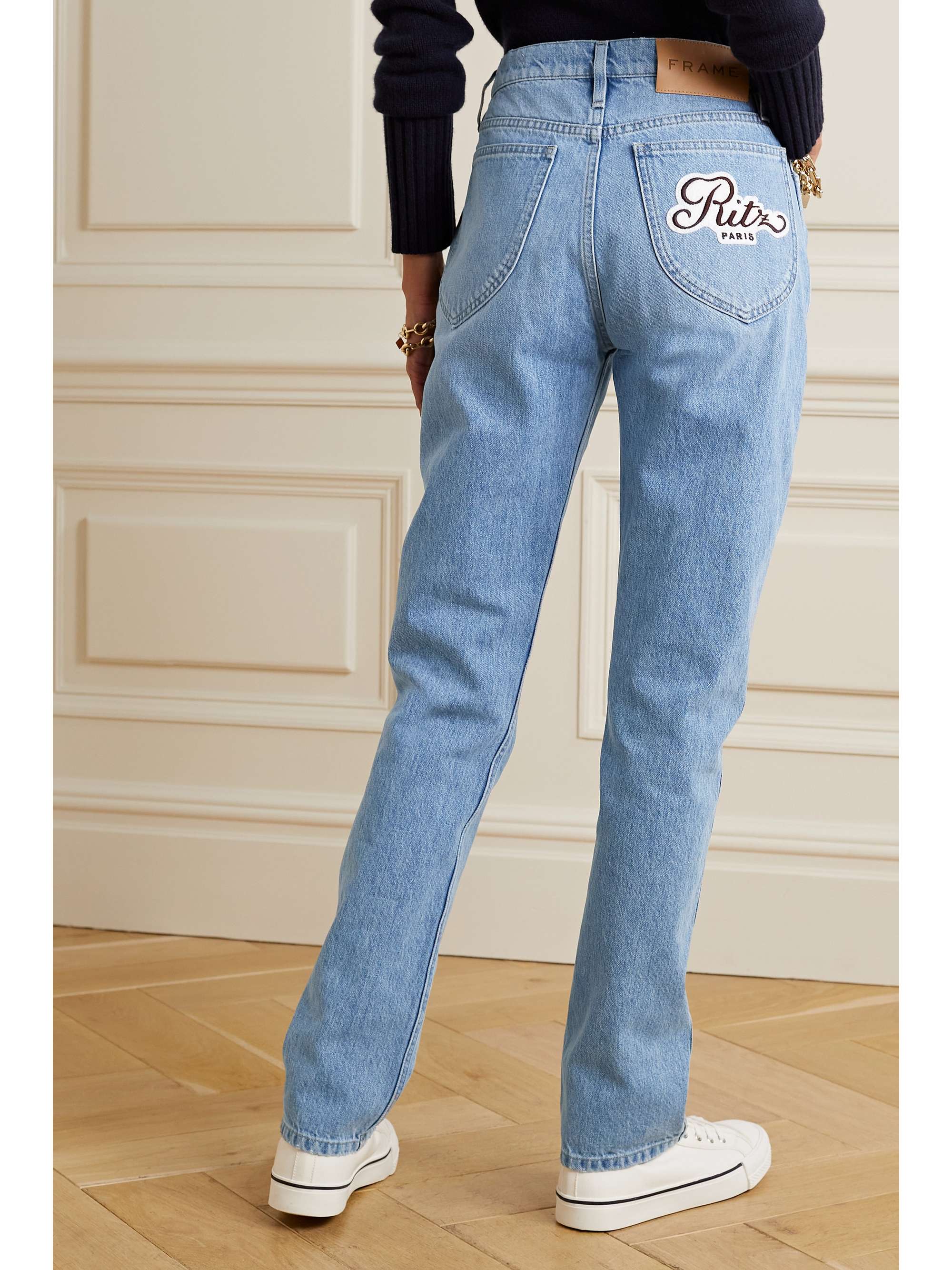 FRAME + Ritz Paris appliquéd highrise straightleg jeans NETAPORTER
