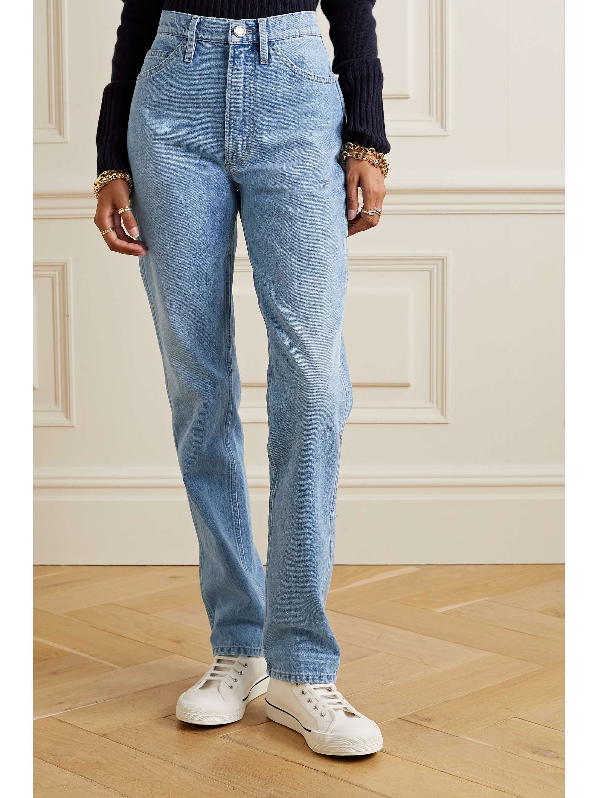 FRAME + Ritz Paris appliquéd highrise straightleg jeans NETAPORTER