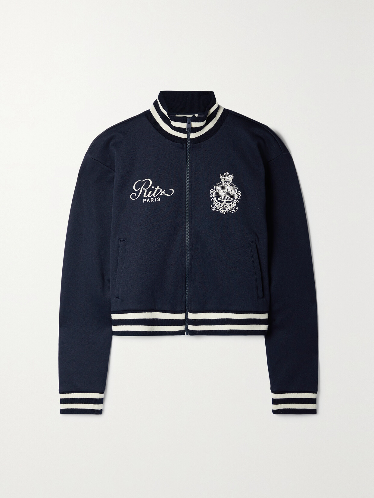 Shop Frame + Ritz Paris Striped Embroidered Jersey Track Jacket In Blue