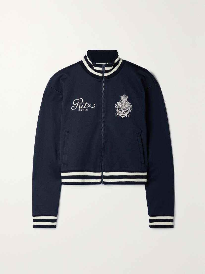 FRAME + Ritz Paris Striped Embroidered Jersey Track Jacket