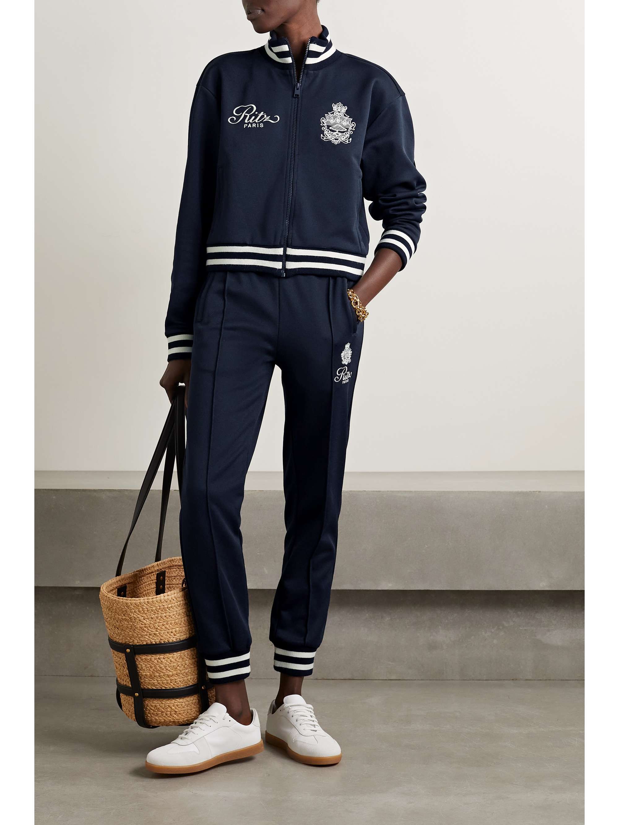 FRAME + Ritz Paris striped embroidered jersey track jacket