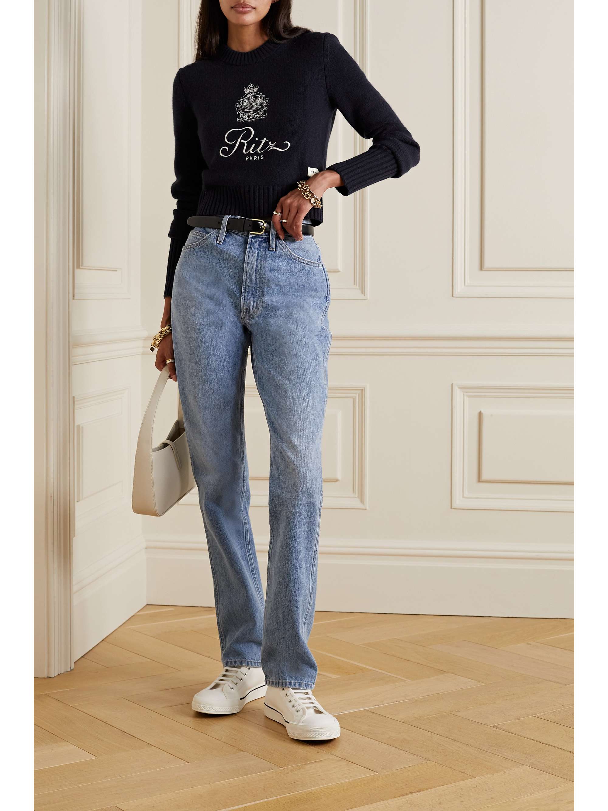 FRAME Pull raccourci en cachemire à broderies x Ritz Paris