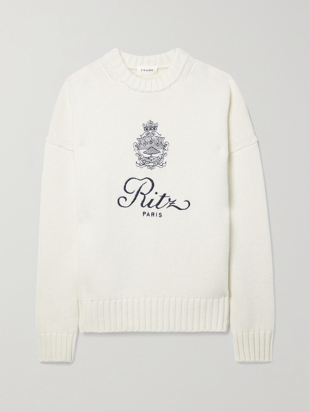 FRAME - + Ritz Paris Embroidered Cashmere Sweater - Off-white