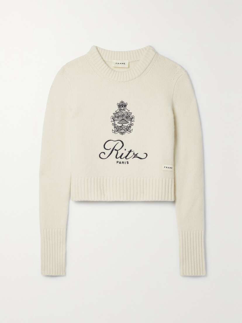 Frame + Ritz Paris Cropped Embroidered Cashmere Sweater -  - x large