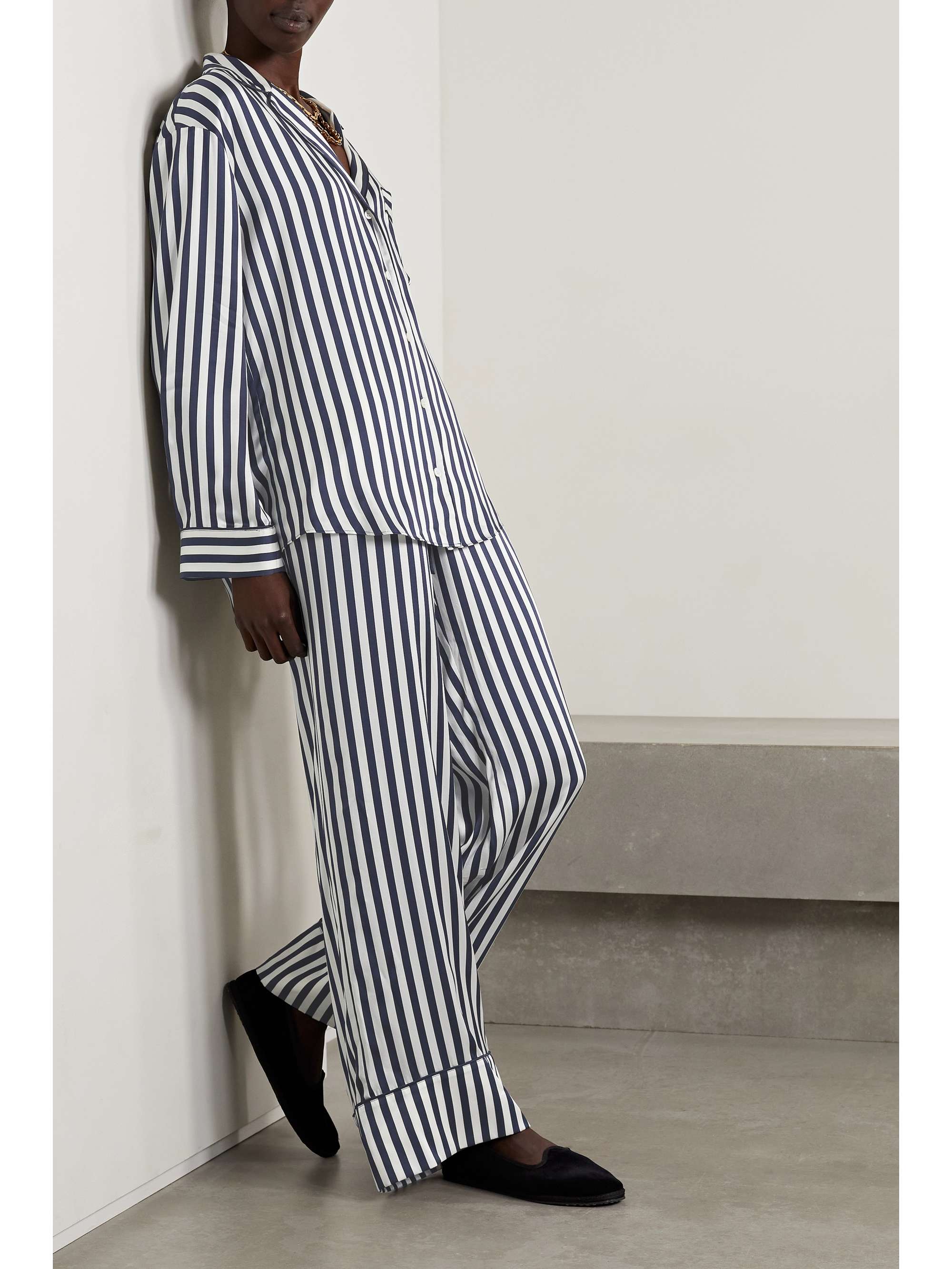 FRAME + Ritz Paris embroidered striped silksatin pajama pants NETA